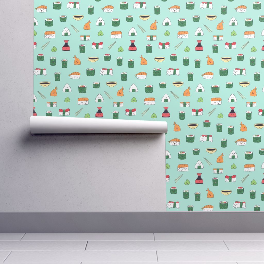 Sushi kawaii pattern sfondo turchese, 1024x1024 HD, Desktop