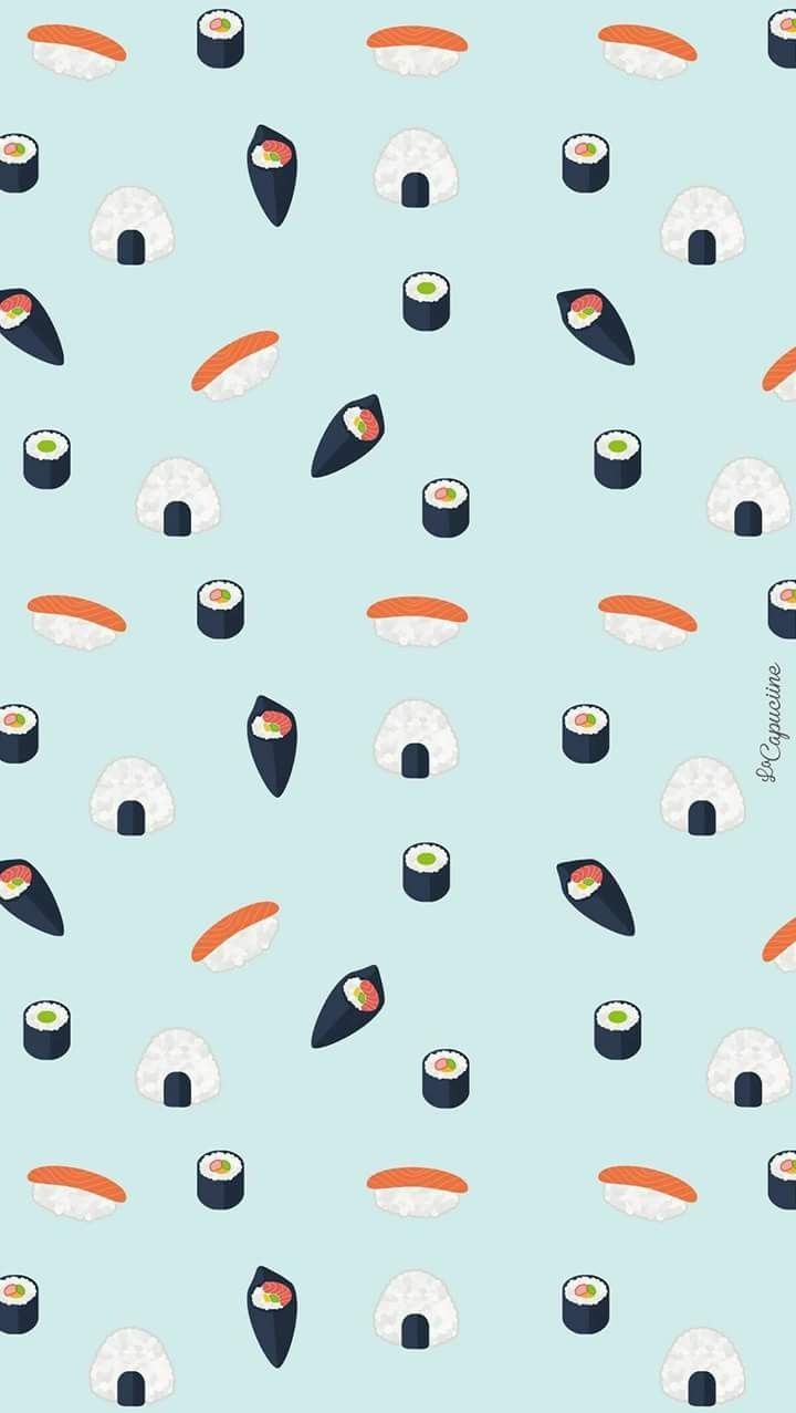 Pattern sushi kawaii sfondo azzurro, 720x1277 Verticale, Mobile
