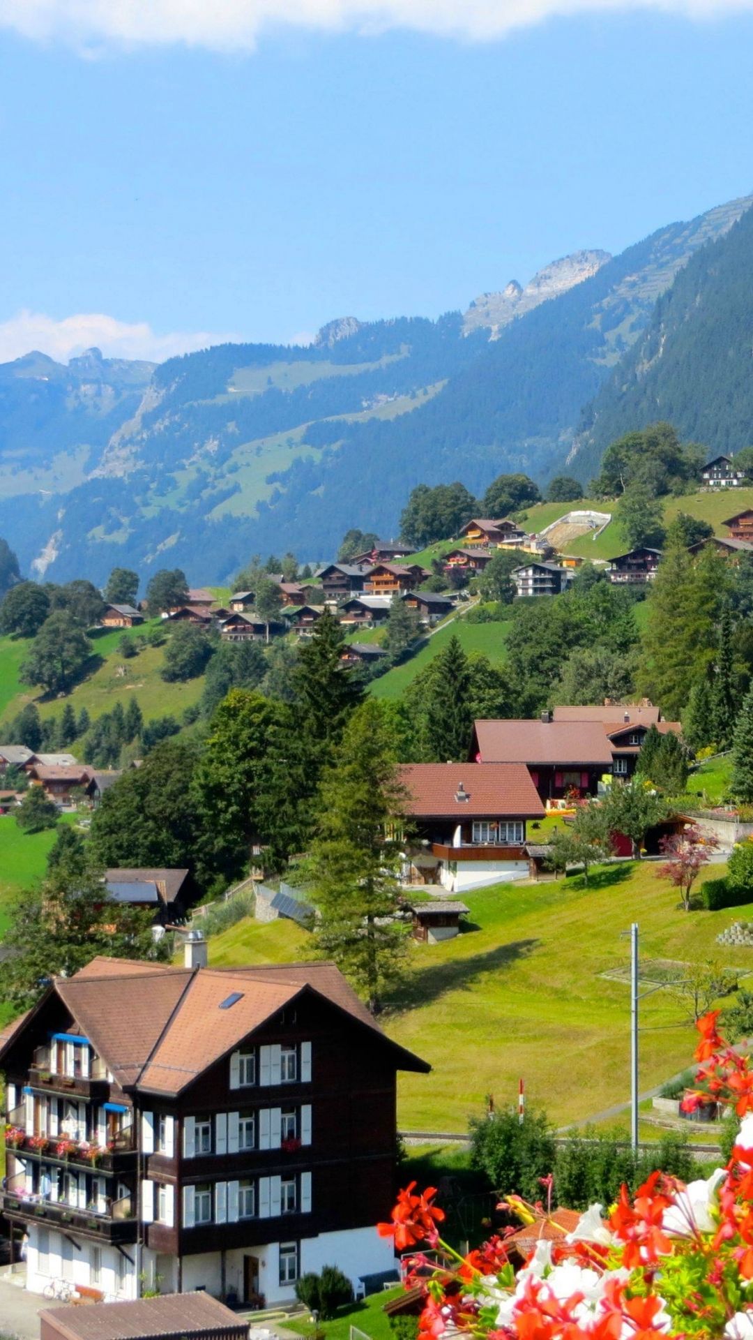 Villaggio alpino svizzero, montagne, 1080x1920 Full HD Verticale, iPhone Pro Max