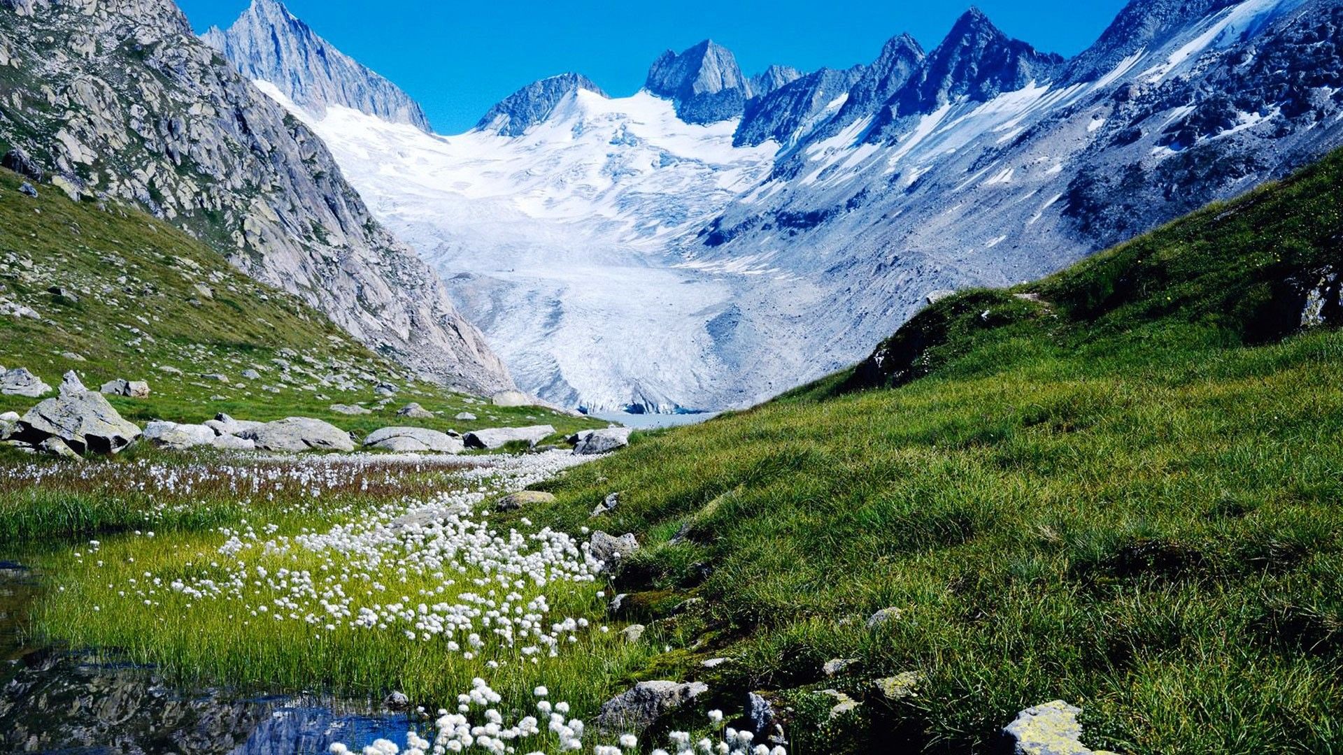 Montagne alpine e vallata verde, 1920x1080 Full HD 1080p, Desktop