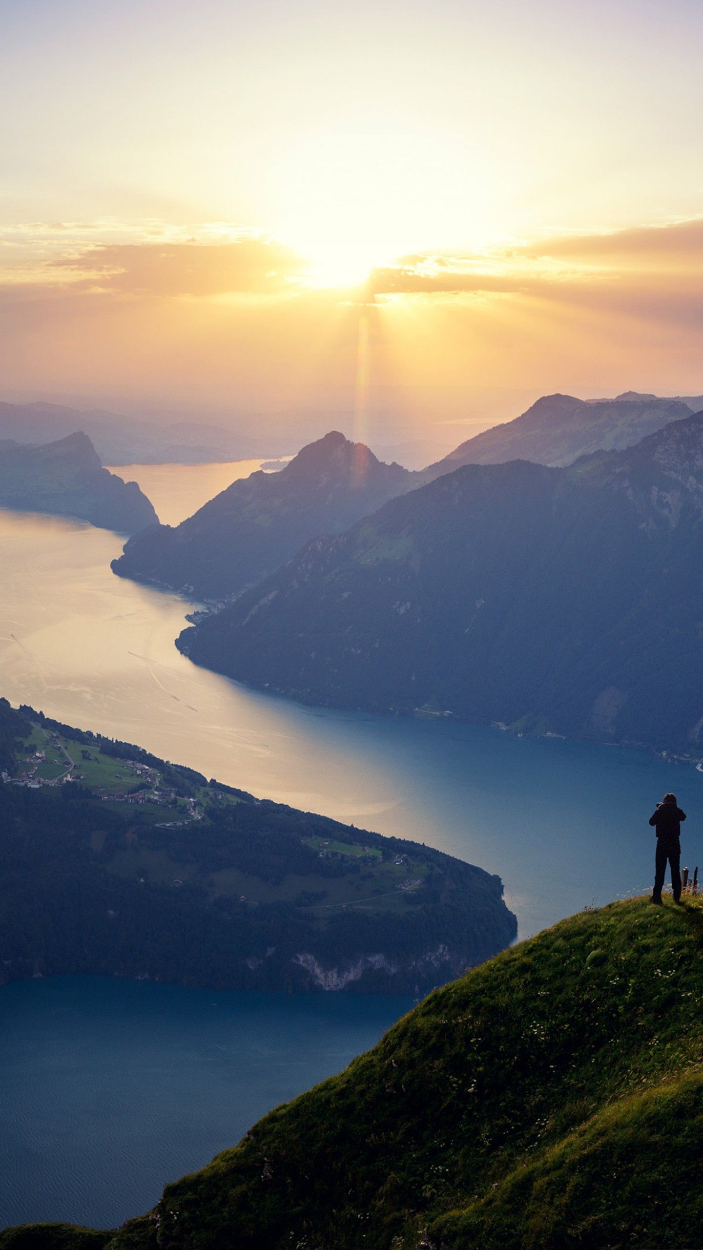 Lago di Lucerna al tramonto, 1440x2560 Full HD Verticale, iPhone