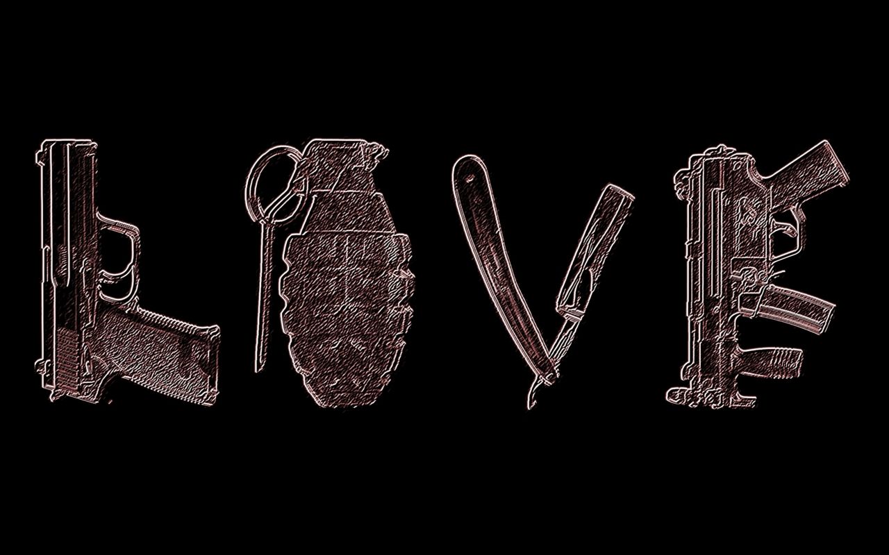 Scritta LOVE con armi, 1280x800 720p, PC