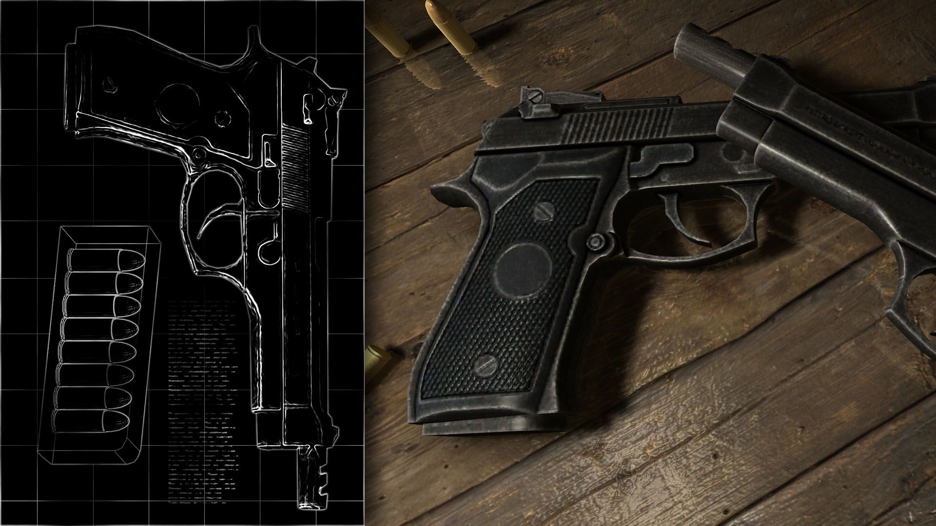Pistola con schema tecnico, 1920x1080 1080p, Laptop