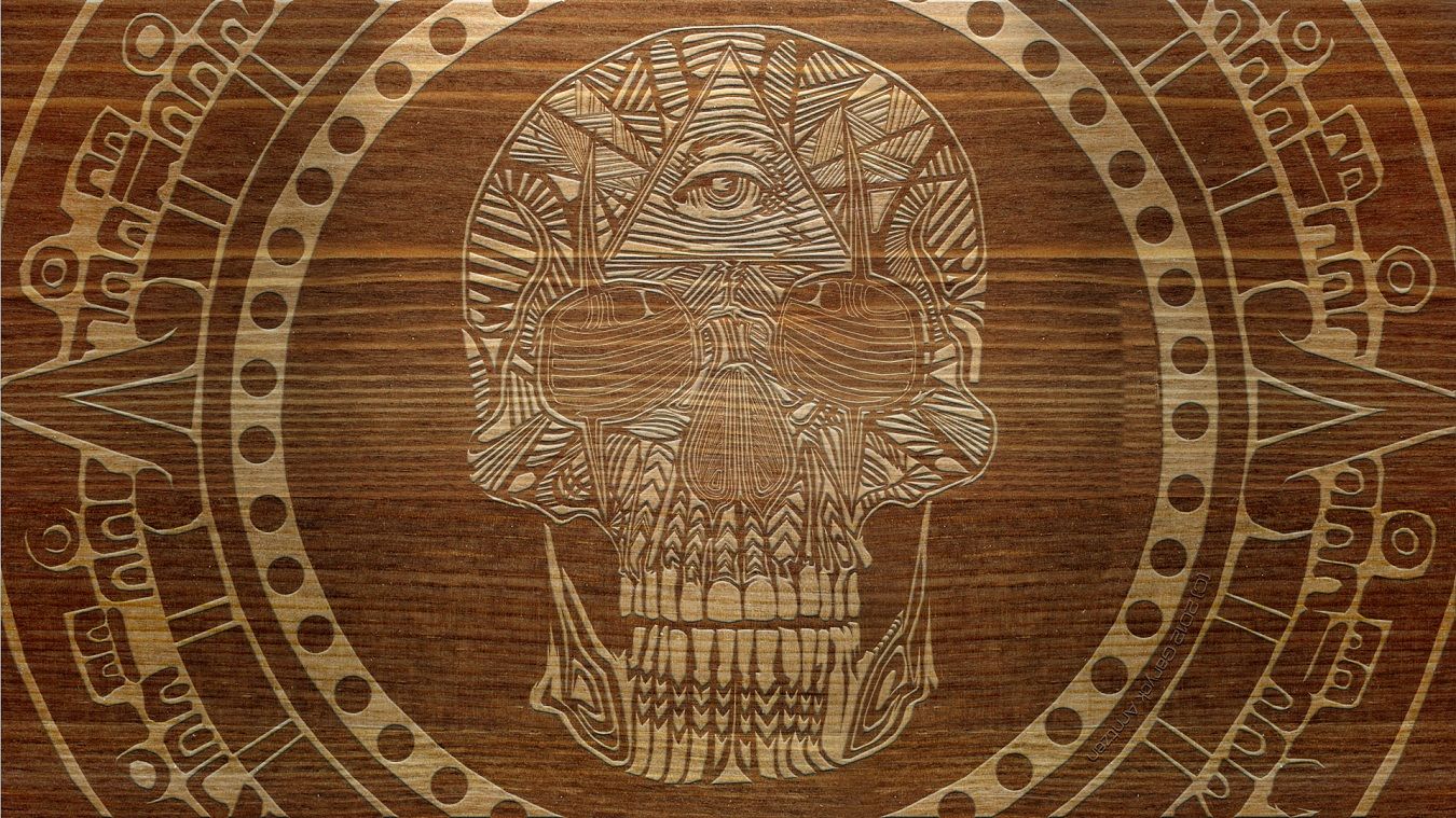 Teschio illuminati inciso legno, 1350x759 HD, Desktop