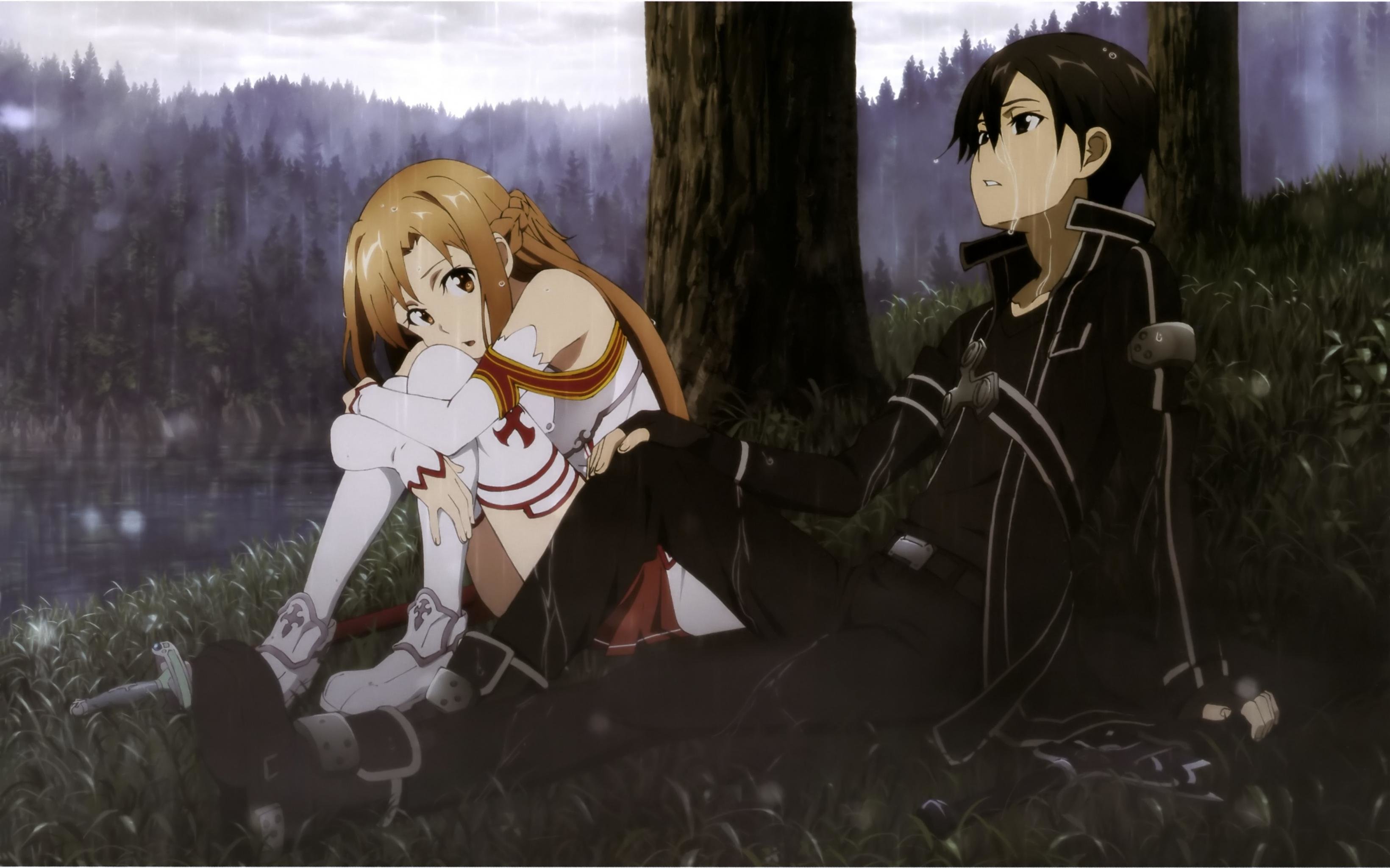 Kirito e Asuna nella foresta, Sword Art Online, 3280x2048 2K, Desktop