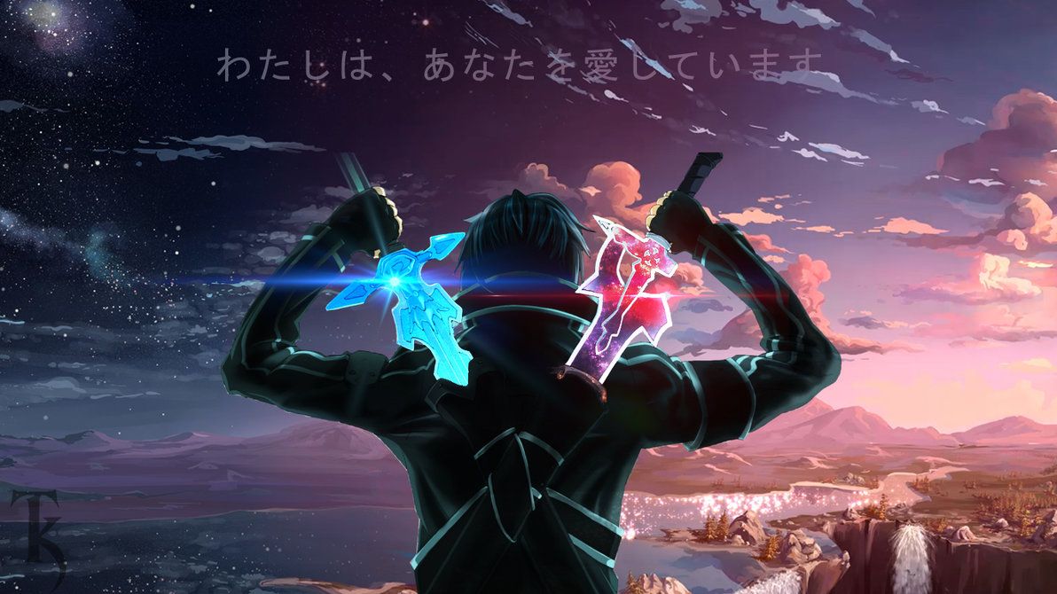 Kirito con spade luminose Sword Art Online, 1192x670 HD, PC