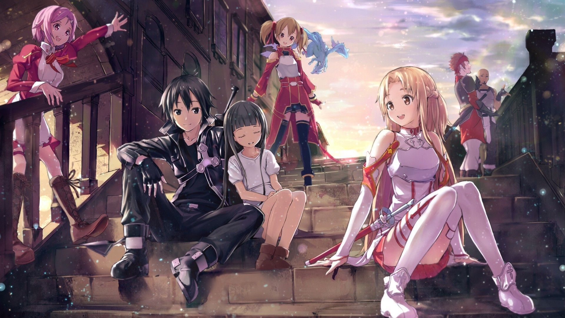 Personaggi Sword Art Online seduti, 1920x1080 Full HD, Desktop