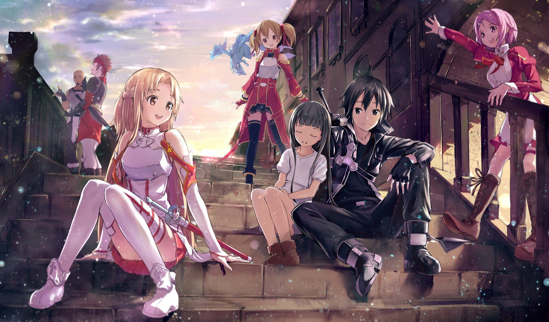 Personaggi Sword Art Online scalinata, anime, 1920x1126 1080p, Desktop