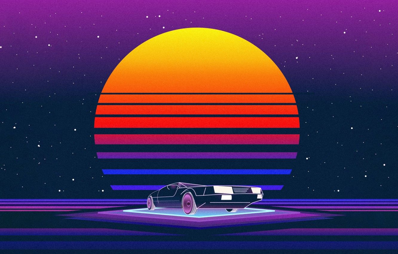 Auto sportiva sole retrowave, 1332x850 HD, Desktop