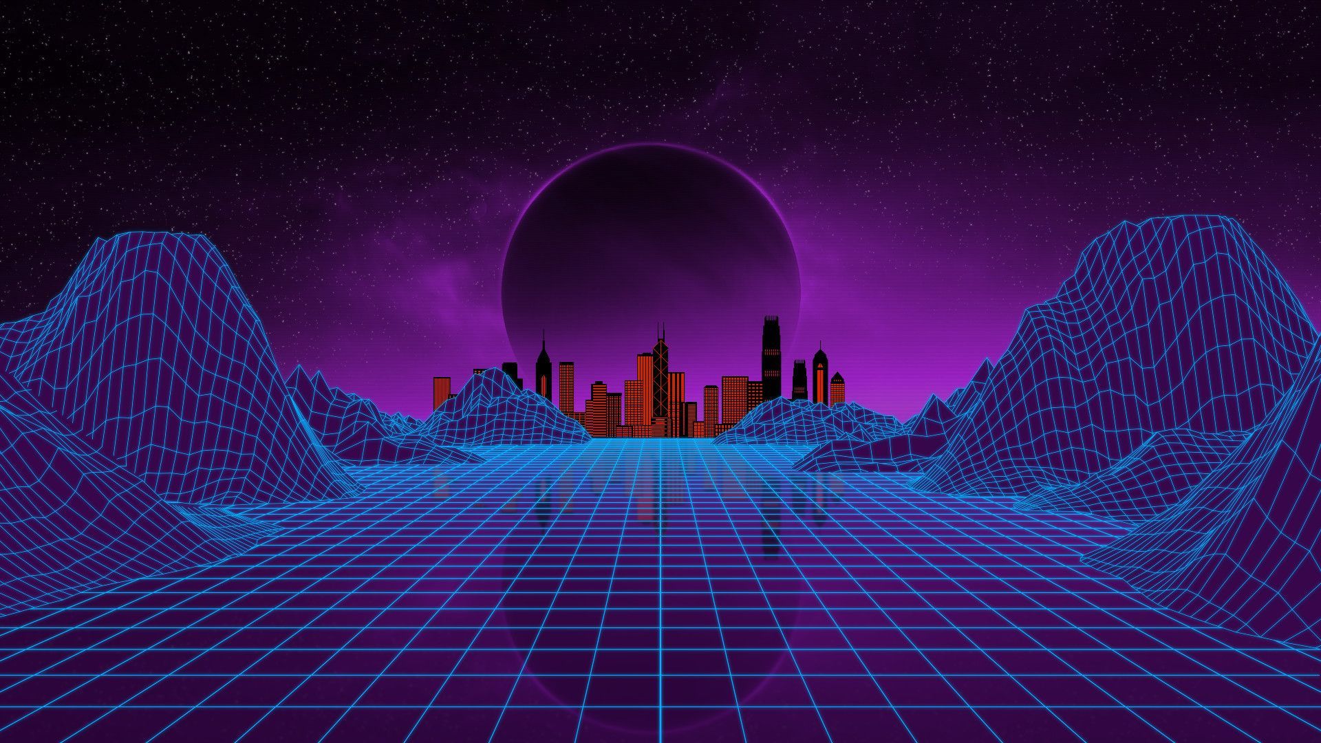 Griglia neon città retrofuturista, 1920x1080 Full HD, PC Desktop