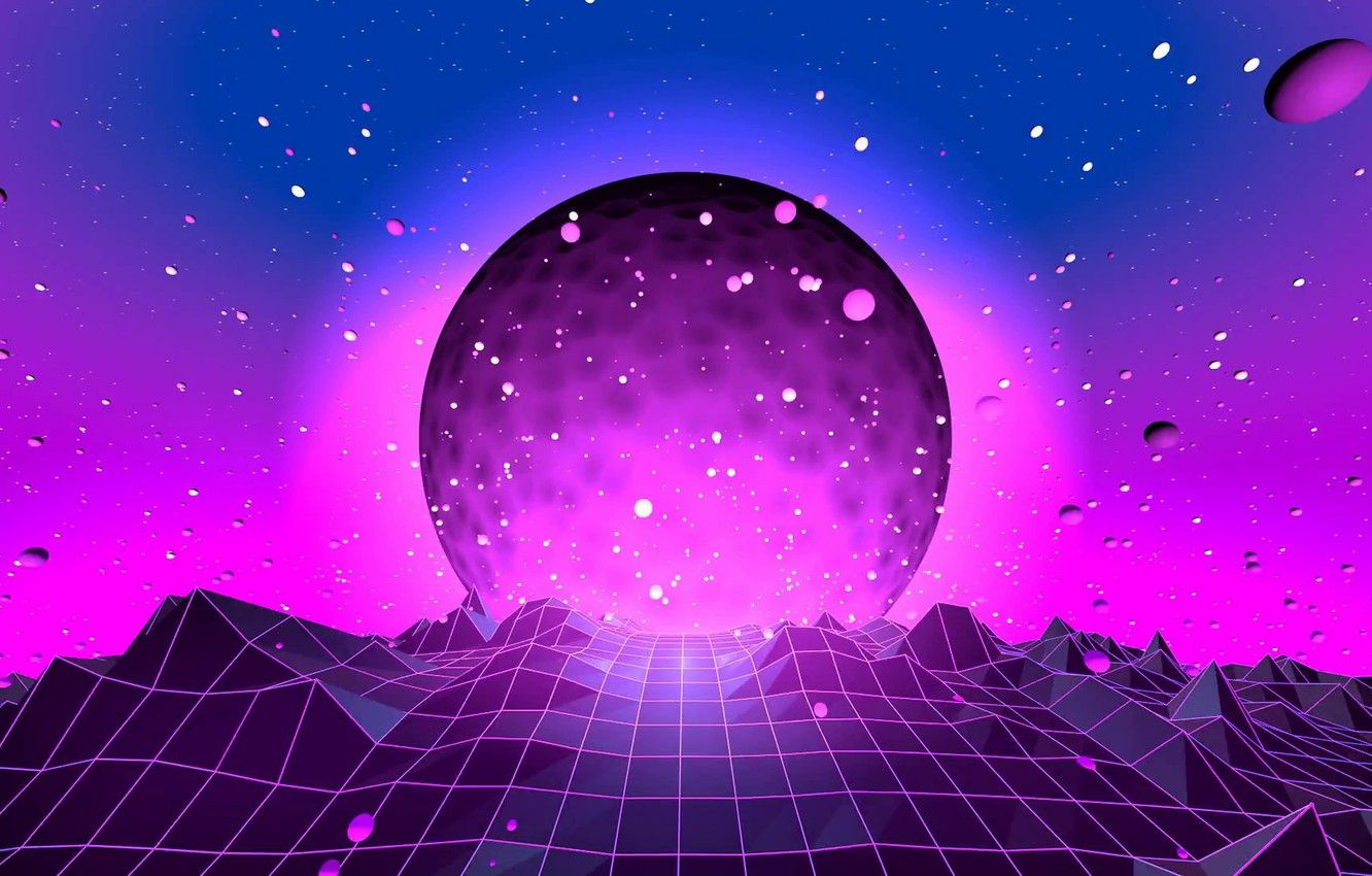 Pianeta neon griglia synthwave, 1332x850 720p, PC