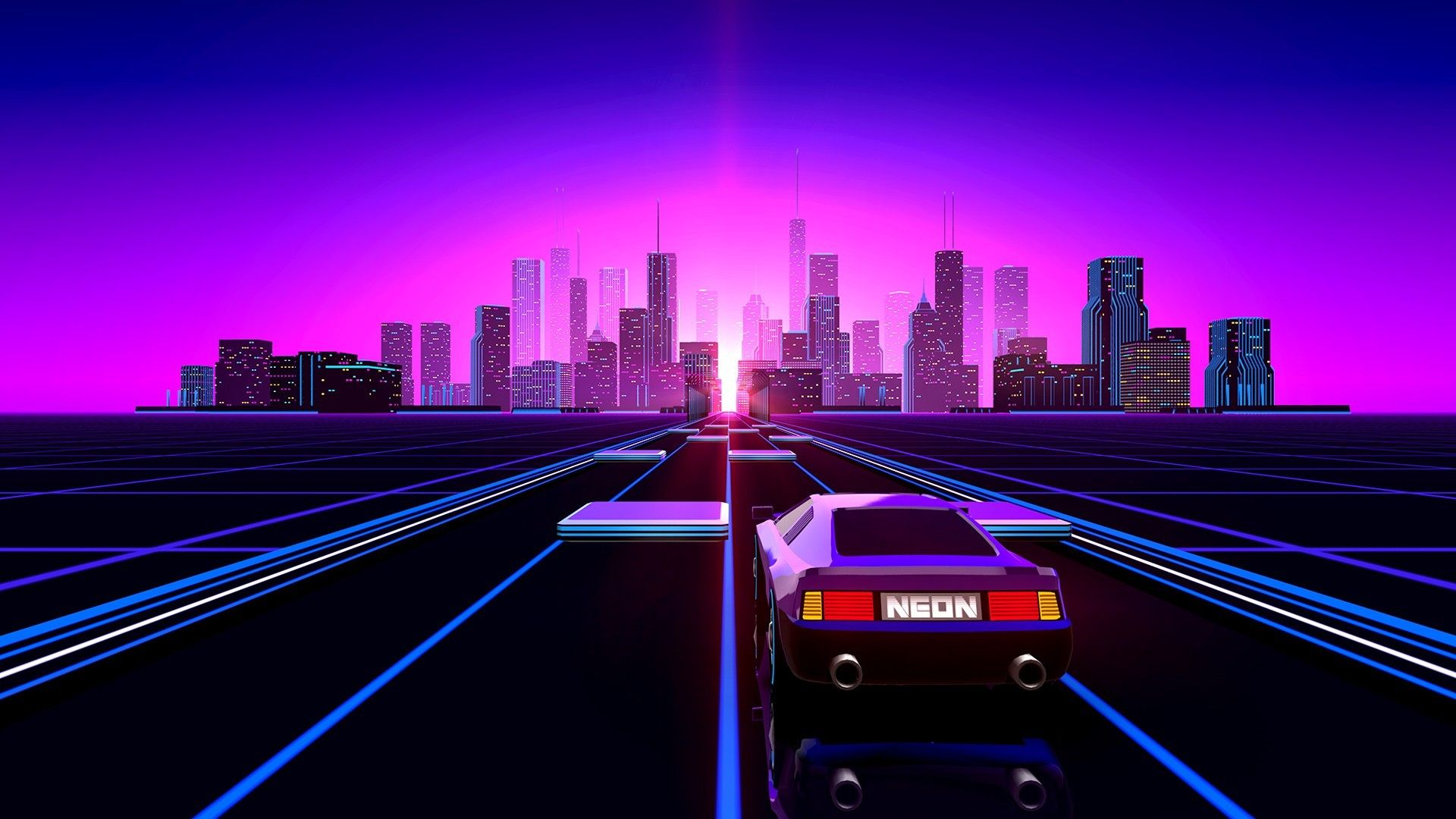 Auto neon su strada synthwave, 1920x1080 1080p, Desktop