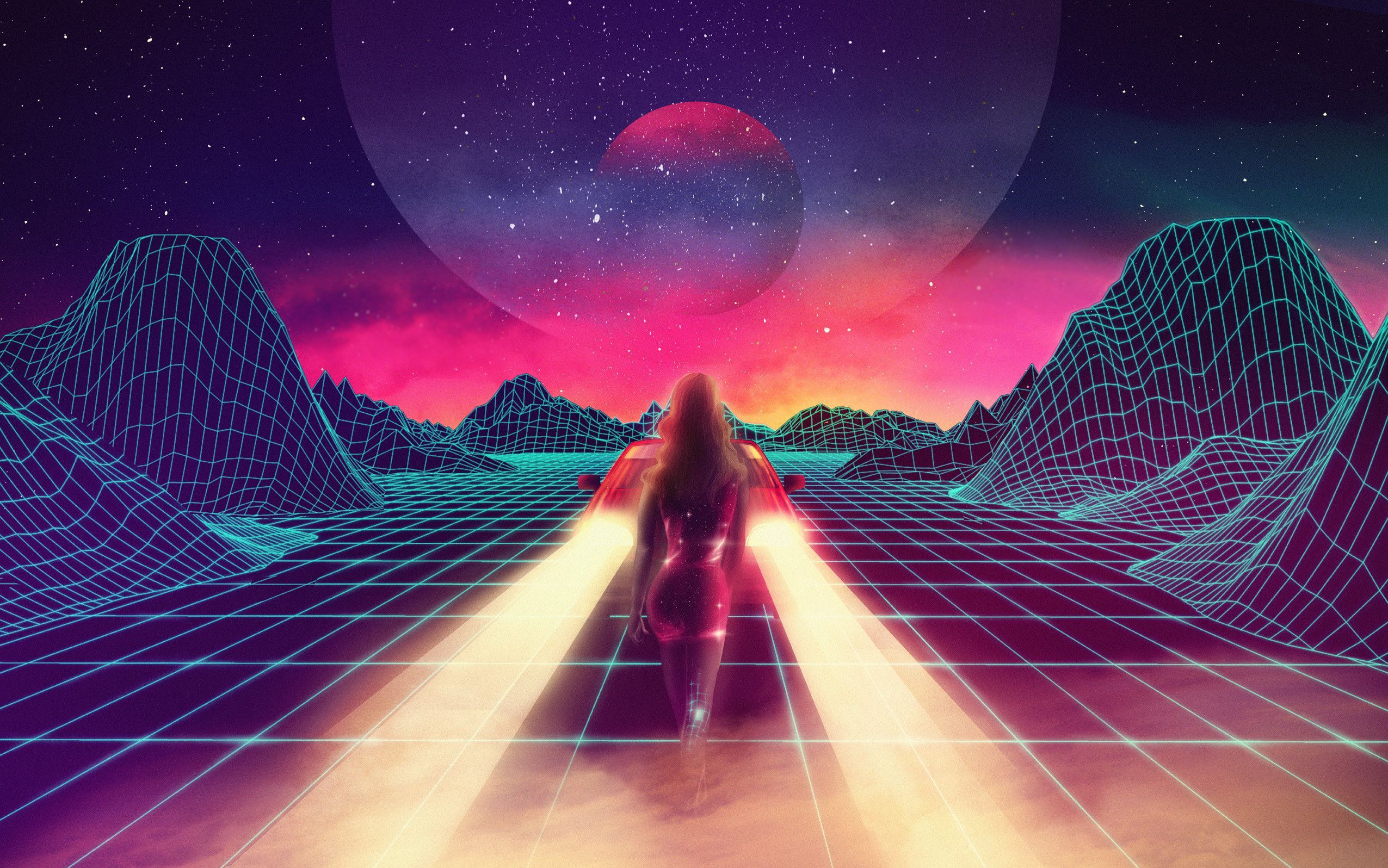 Motociclista griglia synthwave neon, 2551x1596 alta risoluzione, Desktop