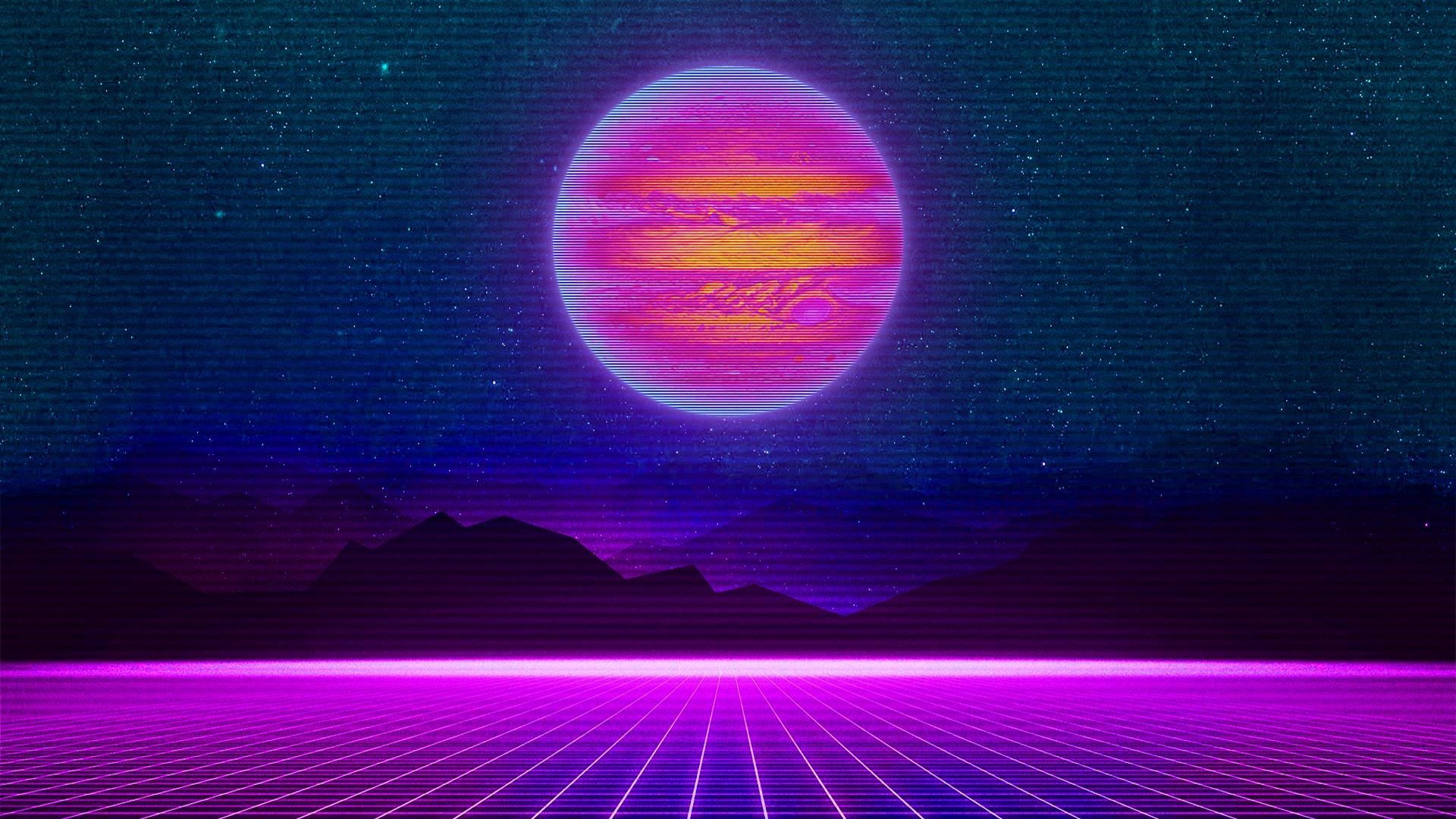 Sole griglia neon synthwave, 1920x1080 1080p, Desktop