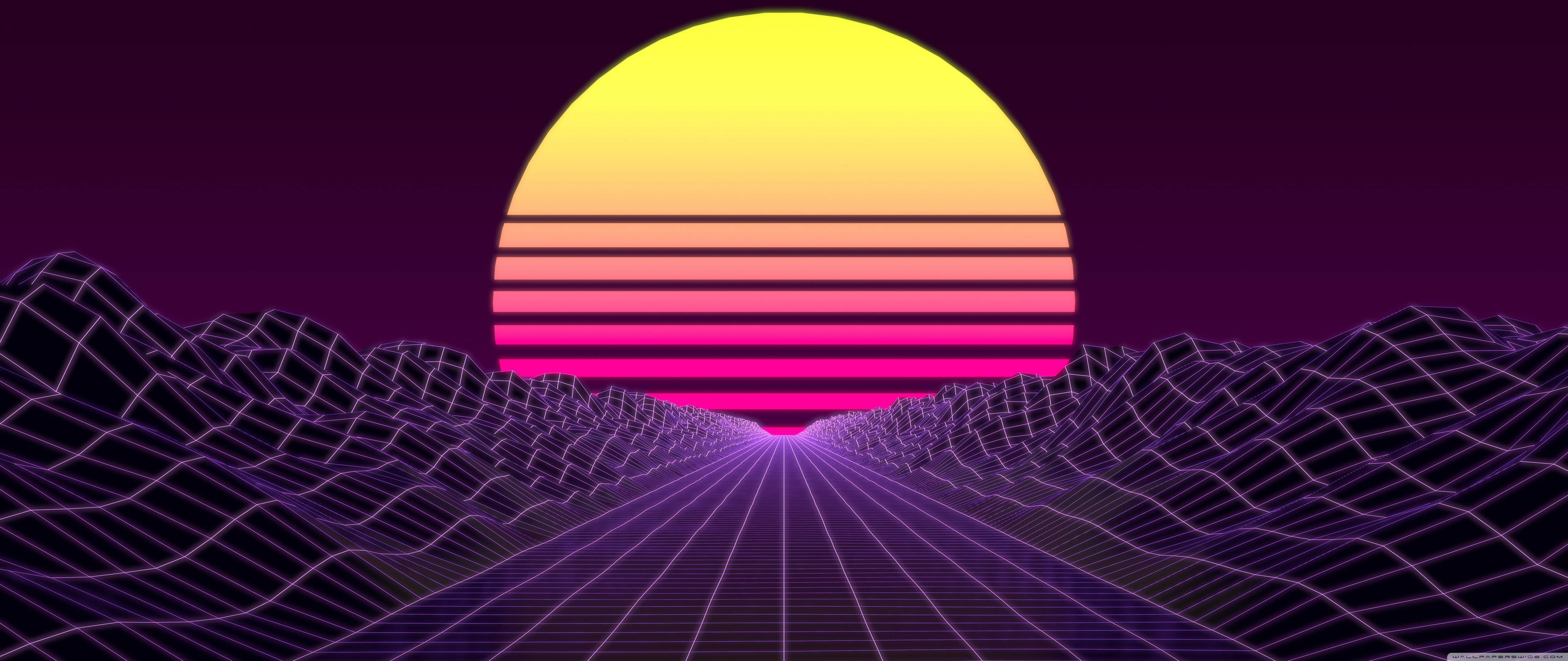 Sole retrowave griglia neon, 5120x2160 21:9, Ultrawide