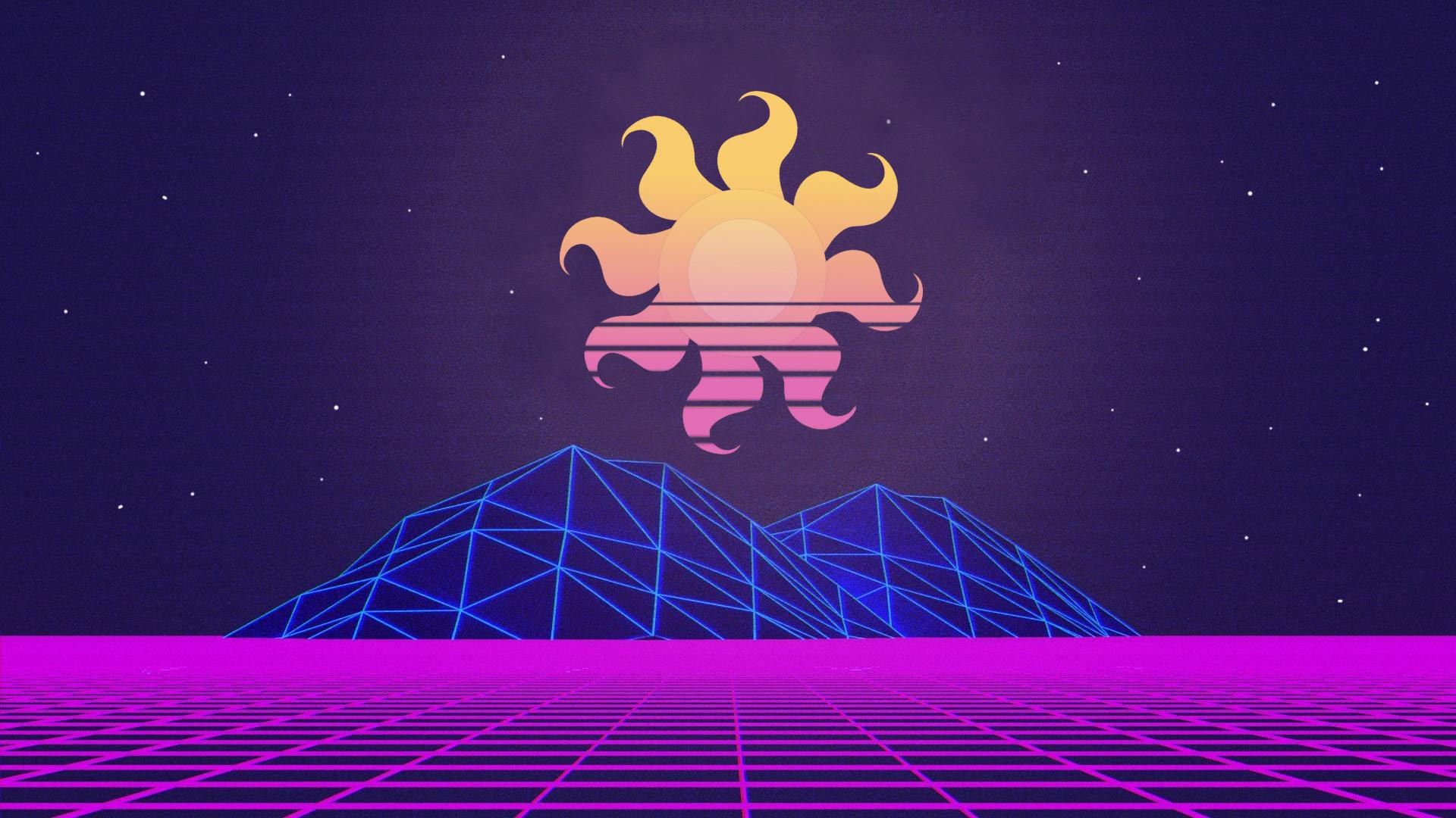 Sole retrowave montagna wireframe, 1920x1080 Full HD, PC Desktop