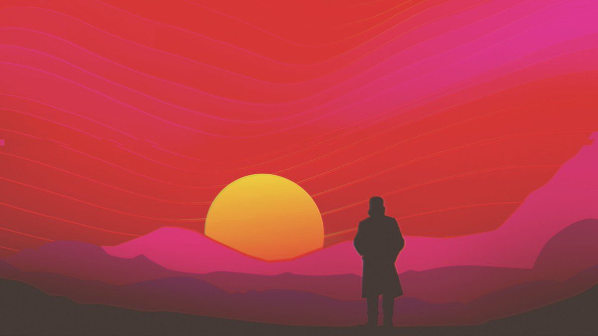 Silhouette al tramonto synthwave, 1200x675 HD, Laptop