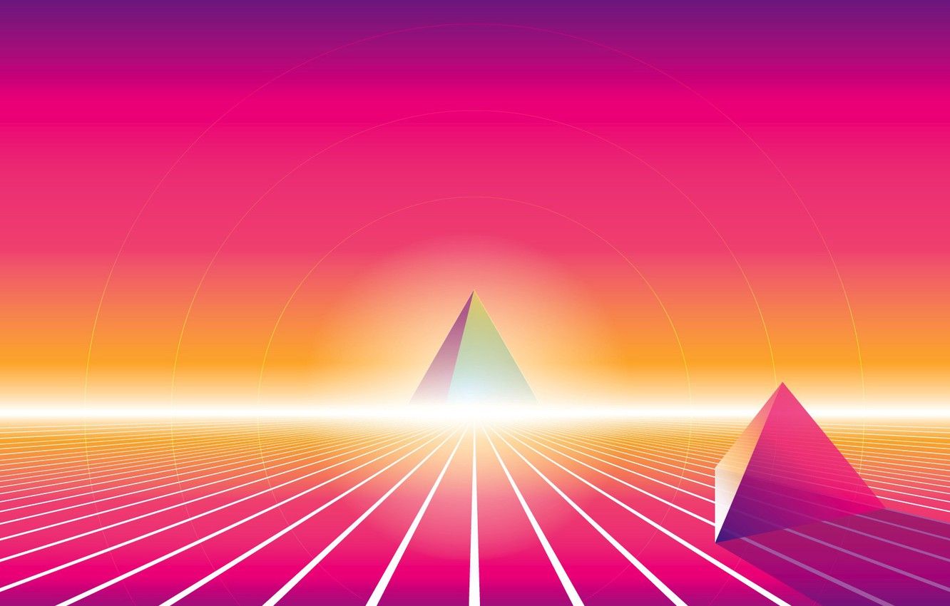 Piramidi griglia synthwave retro, 1332x850 HD, Desktop