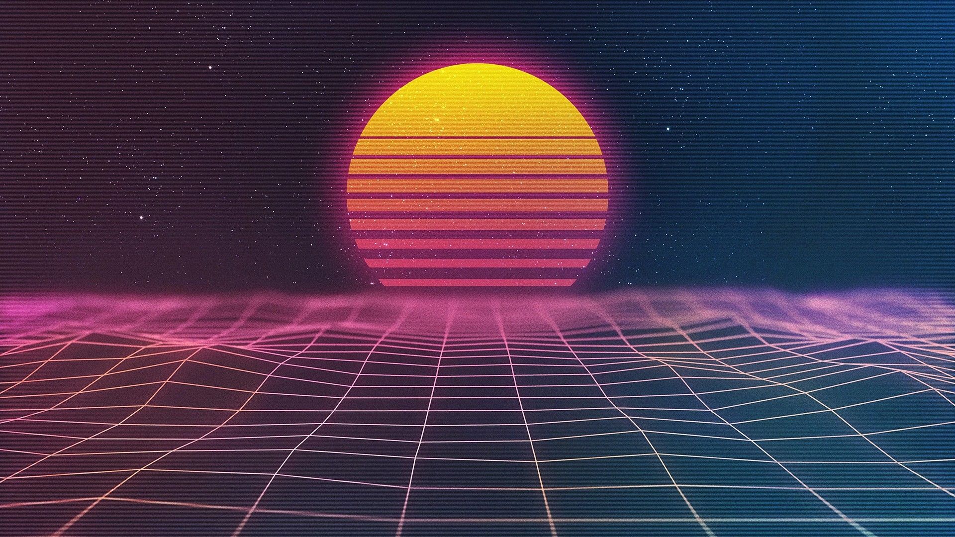 Sole griglia synthwave retro, 1920x1080 Full HD 1080p, PC Desktop