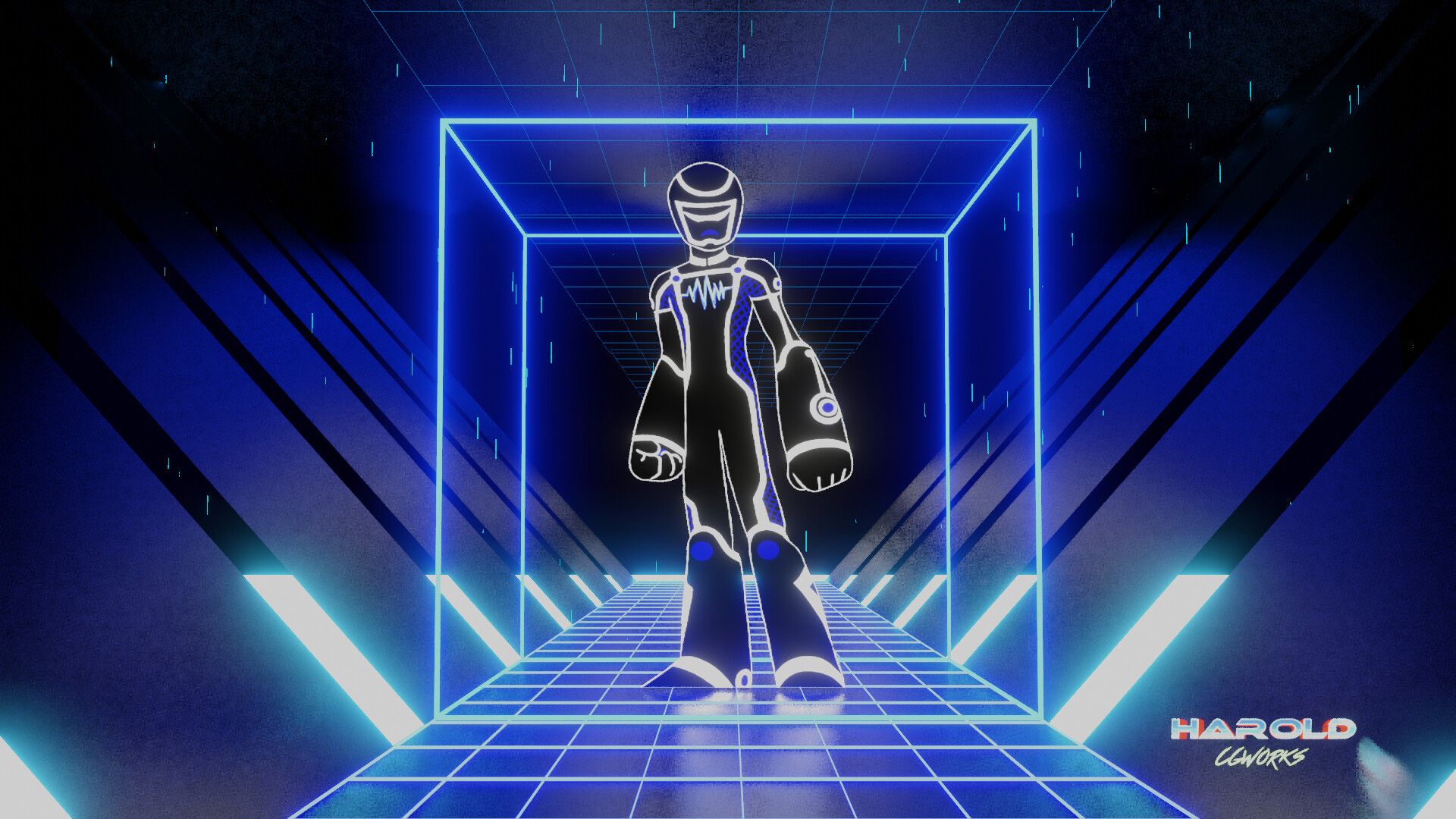 Figura neon in tunnel blu, 1920x1080 Full HD, Laptop