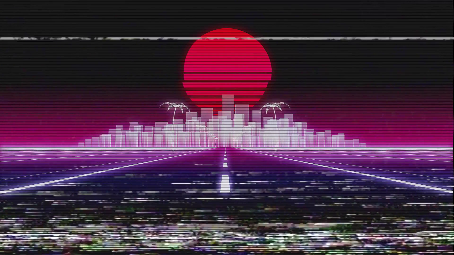 Città synthwave con sole rosso, 1920x1080 1080p, Laptop