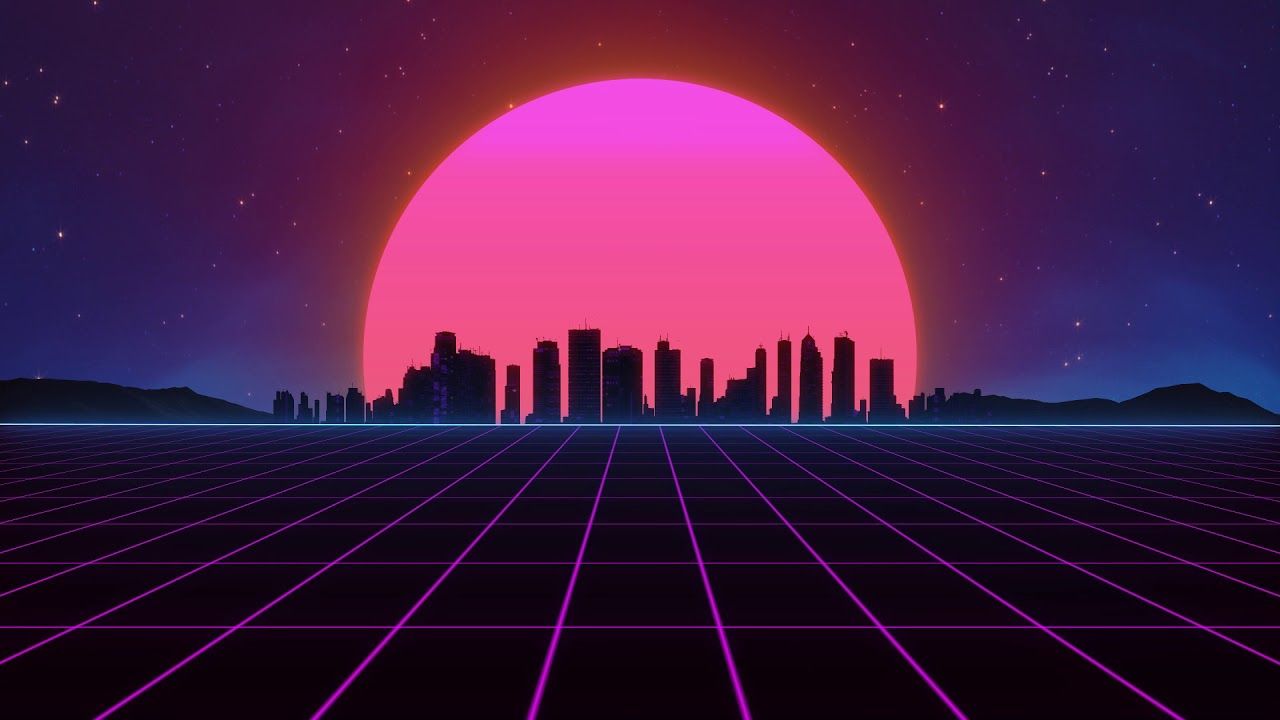Skyline neon con sole griglia, 1280x720 720p, iMac
