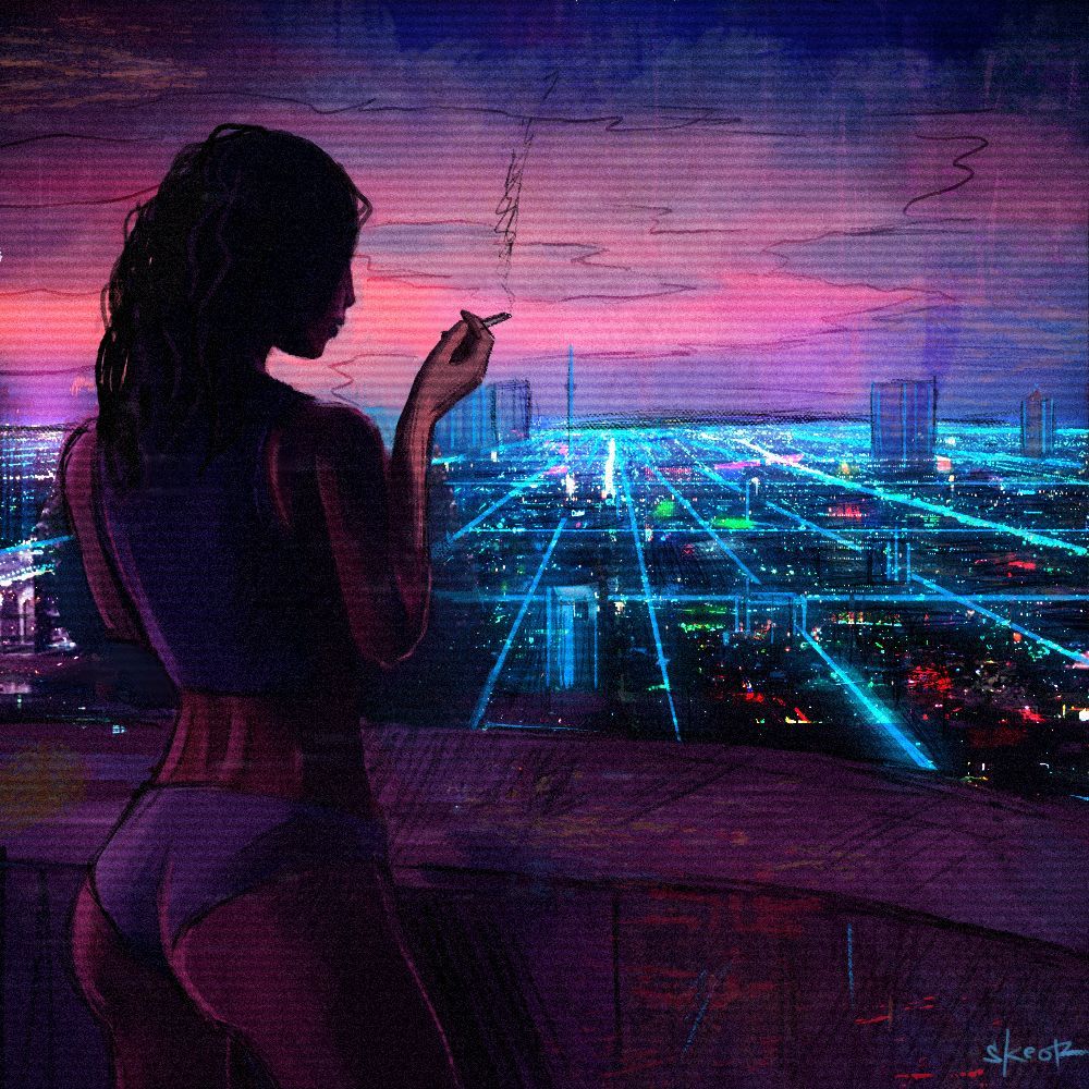 Silhouette donna vista città neon, 1000x1000 HD, PC