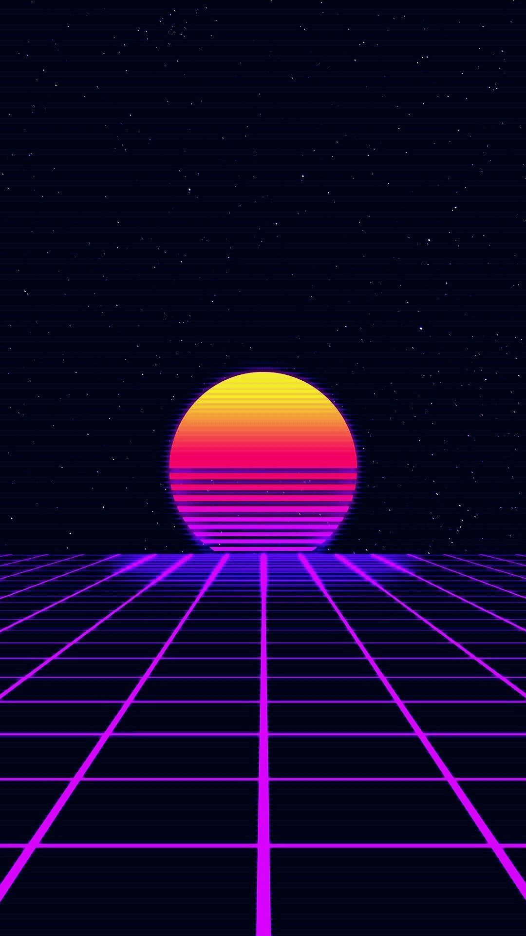 Sole retrowave griglia neon, 1080x1920 Full HD Verticale, iPhone