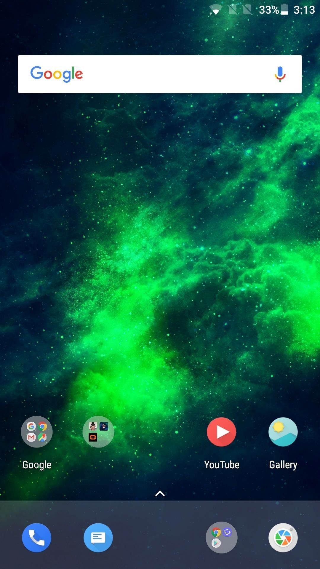 Nebulosa verde schermata home Android, 1080x1920 Full HD Verticale, Google Pixel