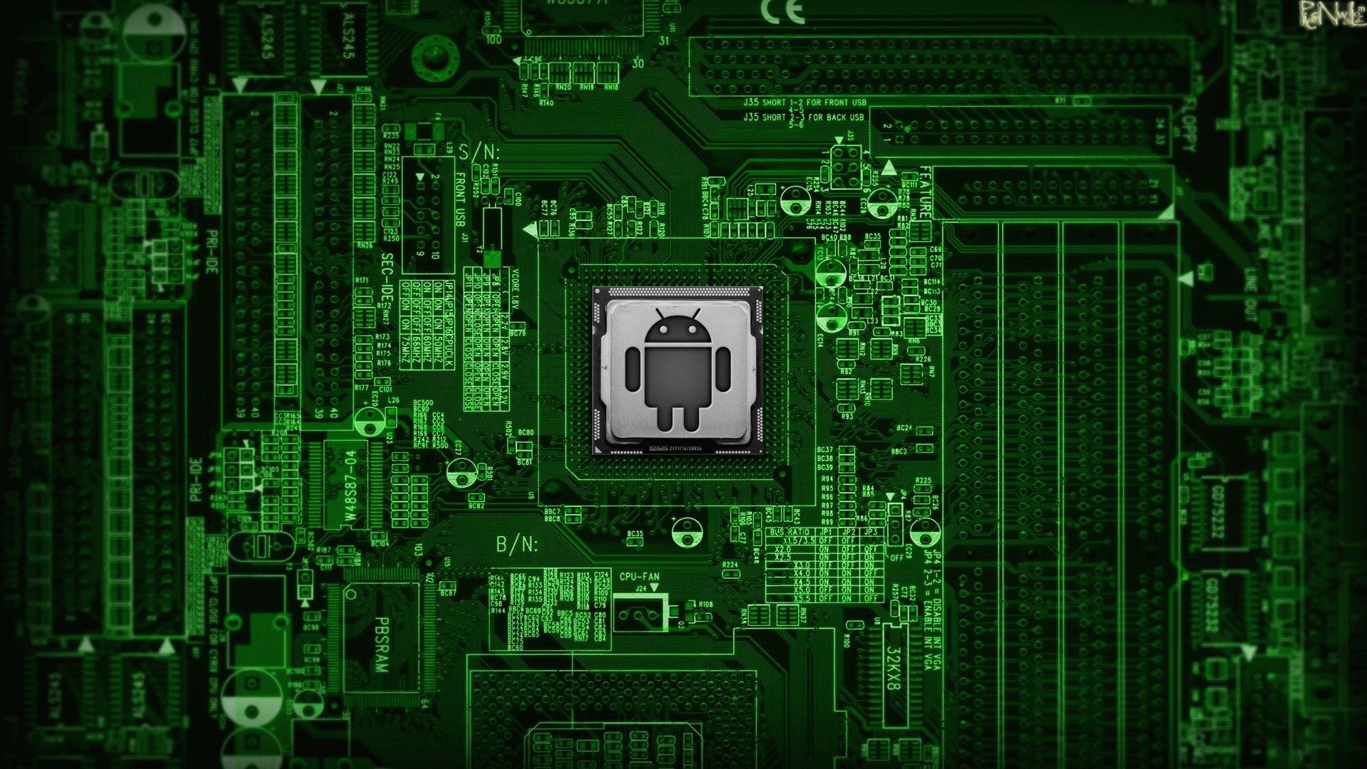 Circuito verde con logo Android, 1920x1080 Full HD 1080p, Desktop