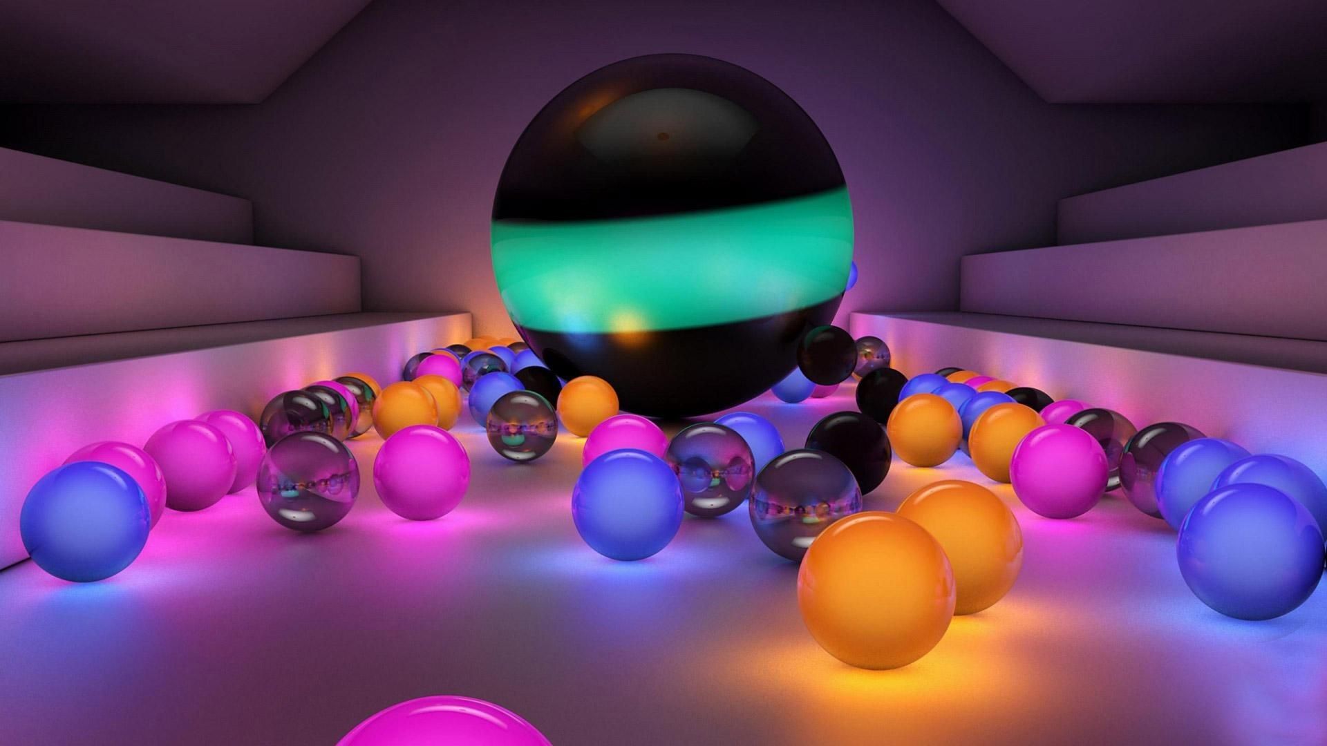 Sfere colorate luminose 3D, 1920x1080 1080p, Laptop