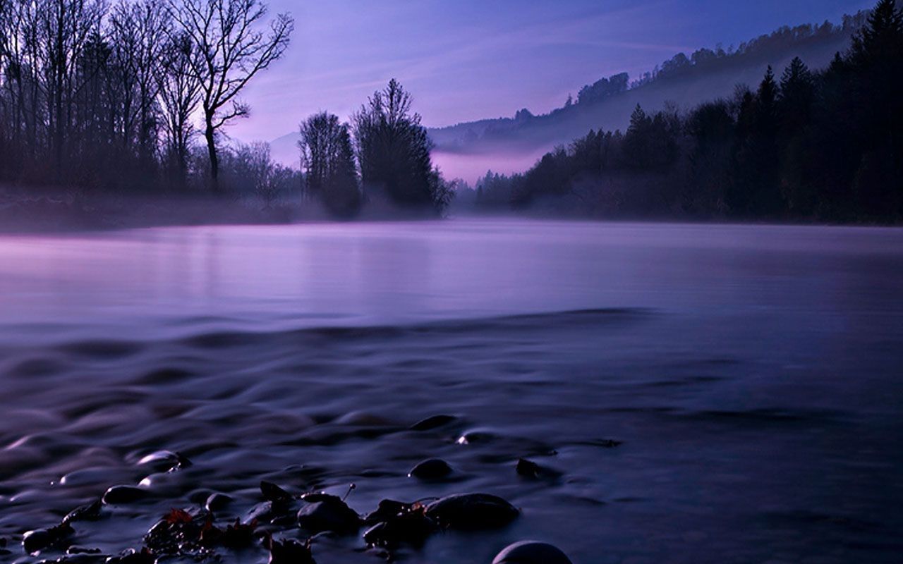 Fiume nebbioso al crepuscolo, 1280x800 HD, Desktop