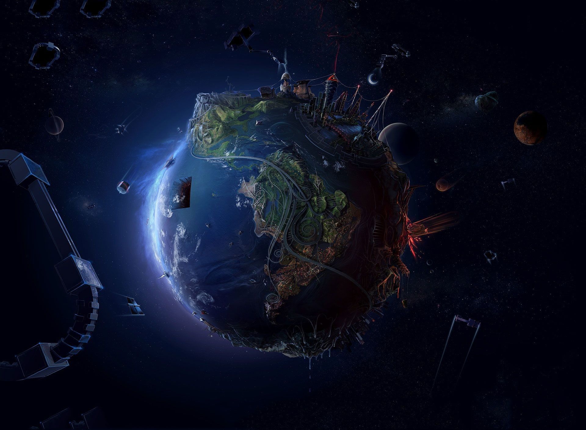 Pianeta terra distrutto spazio, 1920x1408 Full HD+, PC Desktop