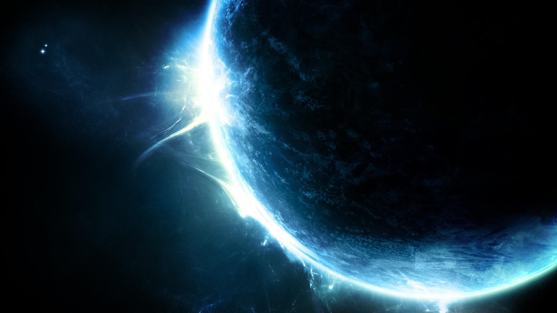 pianeta con eclissi luminosa blu, 1920x1080 Full HD 1080p, PC