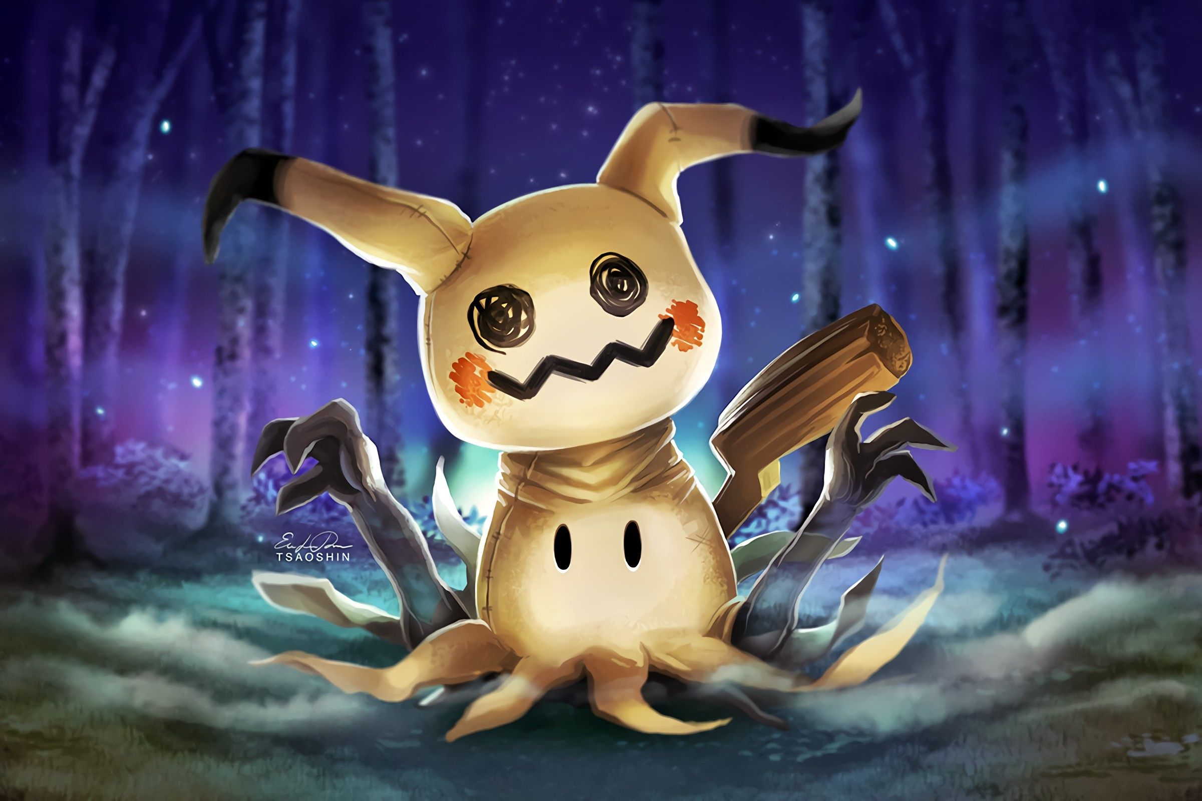 Mimikyu Pokemon foresta notturna, creature tascabili, 2400x1600 Hi-Res, PC