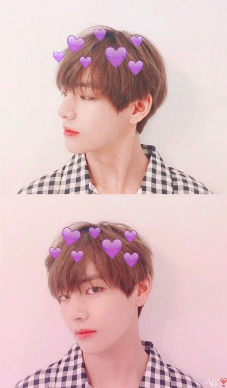 Ritratto Taehyung con cuori viola, 783x1338 Verticale, Xiaomi