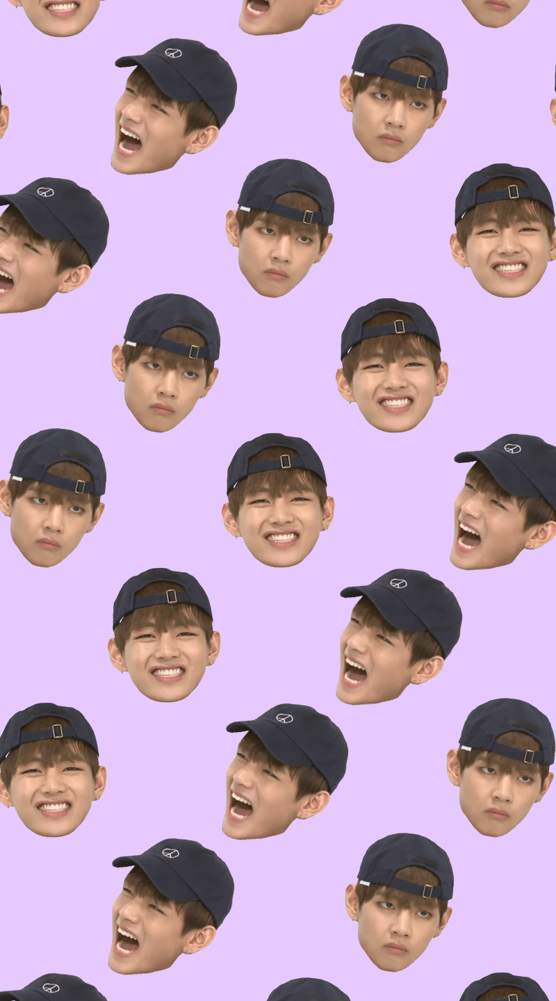 Volti Taehyung con cappellino, pattern viola, 800x1440 Full HD Verticale, Google Pixel