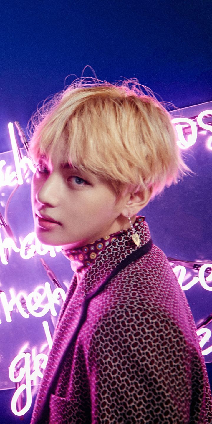 Ritratto Taehyung BTS neon, 720x1440 Verticale, Android