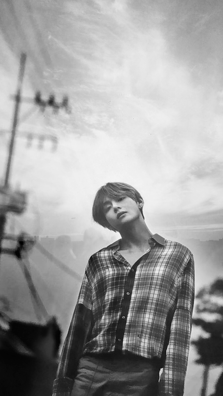 Kim Taehyung bianco e nero, 750x1334 Verticale, Telefono