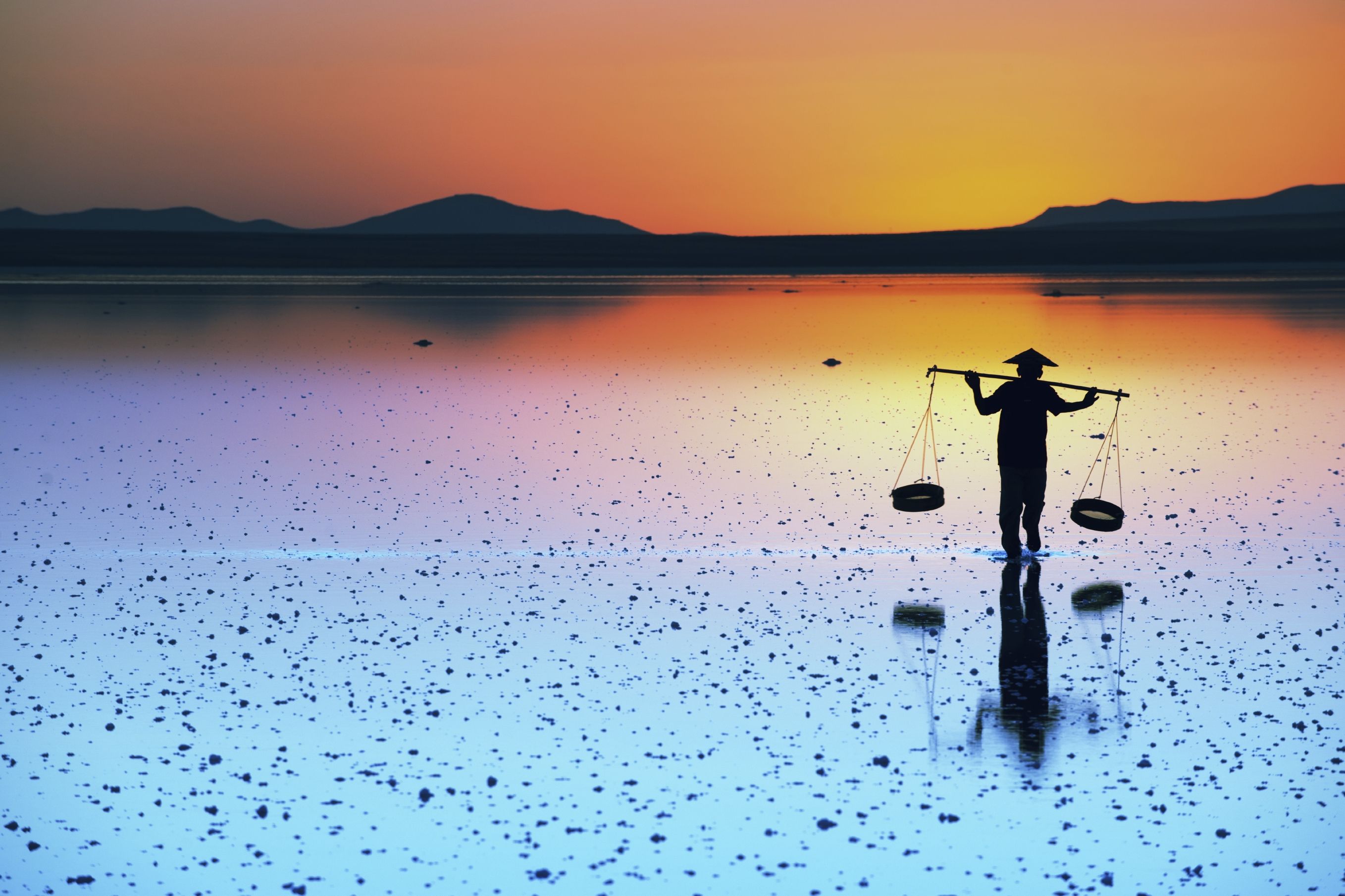 Pescatore silhouette tramonto Thailandia, 2716x1810 WQXGA, PC Desktop