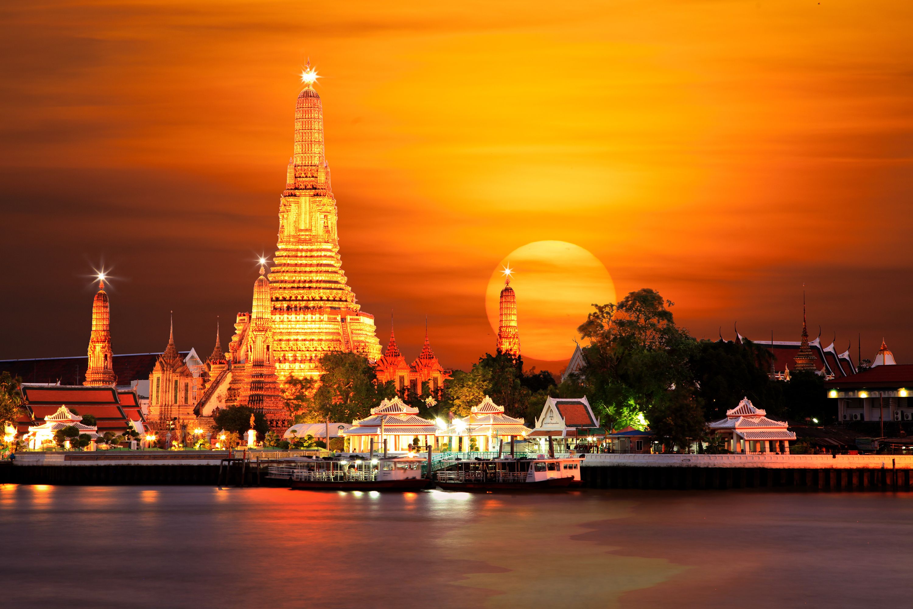 Wat Arun tramonto Bangkok, 3000x2000 2K, Desktop