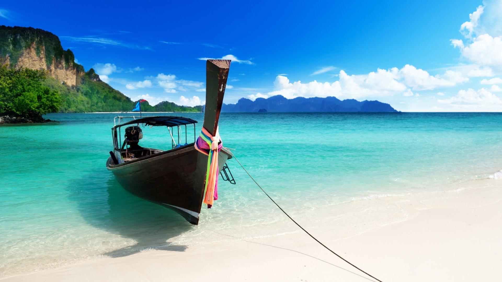 Barca thailandese spiaggia tropicale, 1920x1080 Full HD, Monitor Gaming