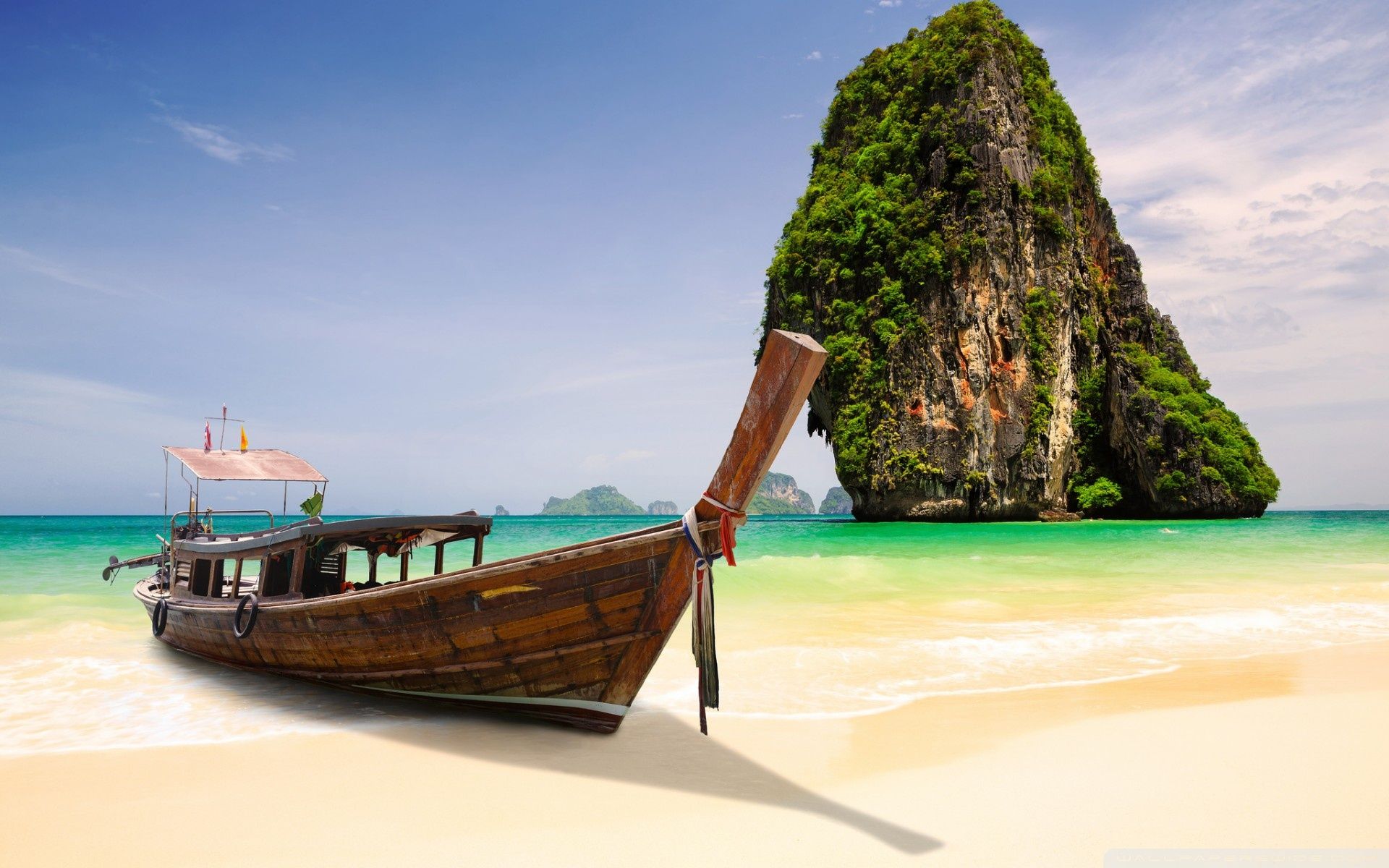 Barca thailandese spiaggia Krabi, 1920x1200 Full HD+, PC Desktop