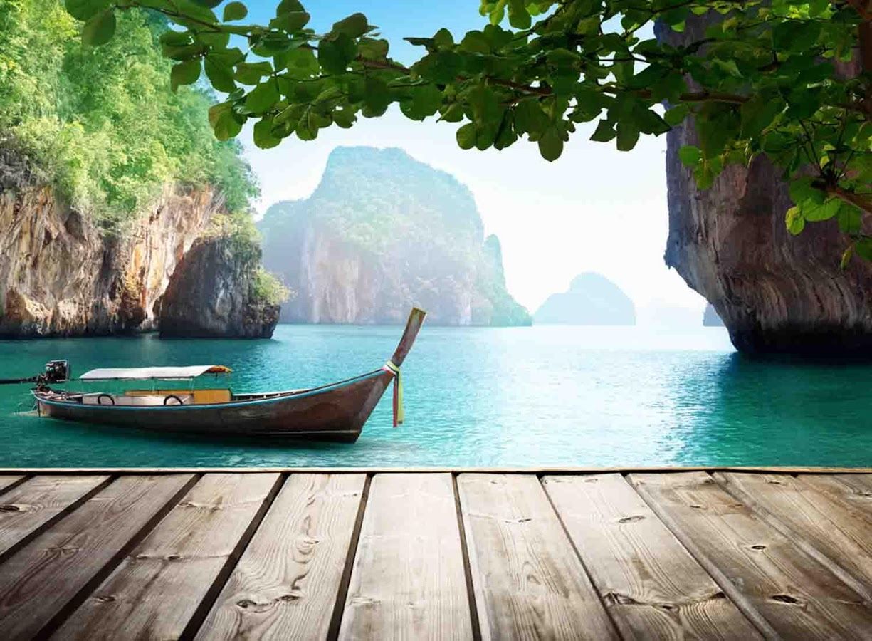 Barca thailandese, isole calcaree, mare turchese, 1225x900 HD, PC Desktop