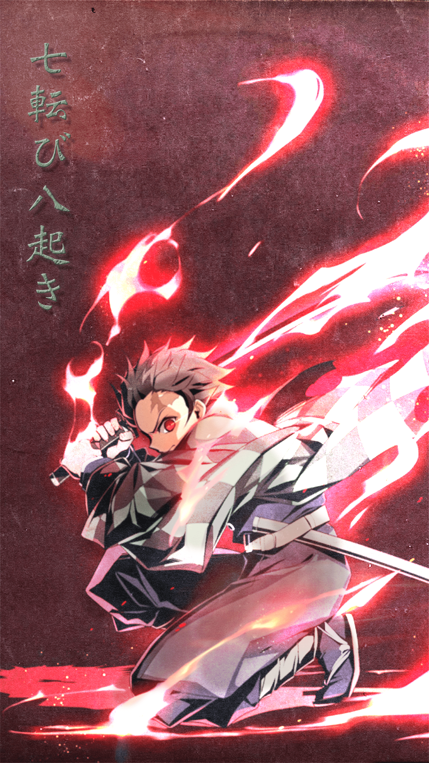 Tanjiro Kamado spada fiamme, 1500x2668 Verticale, Telefono