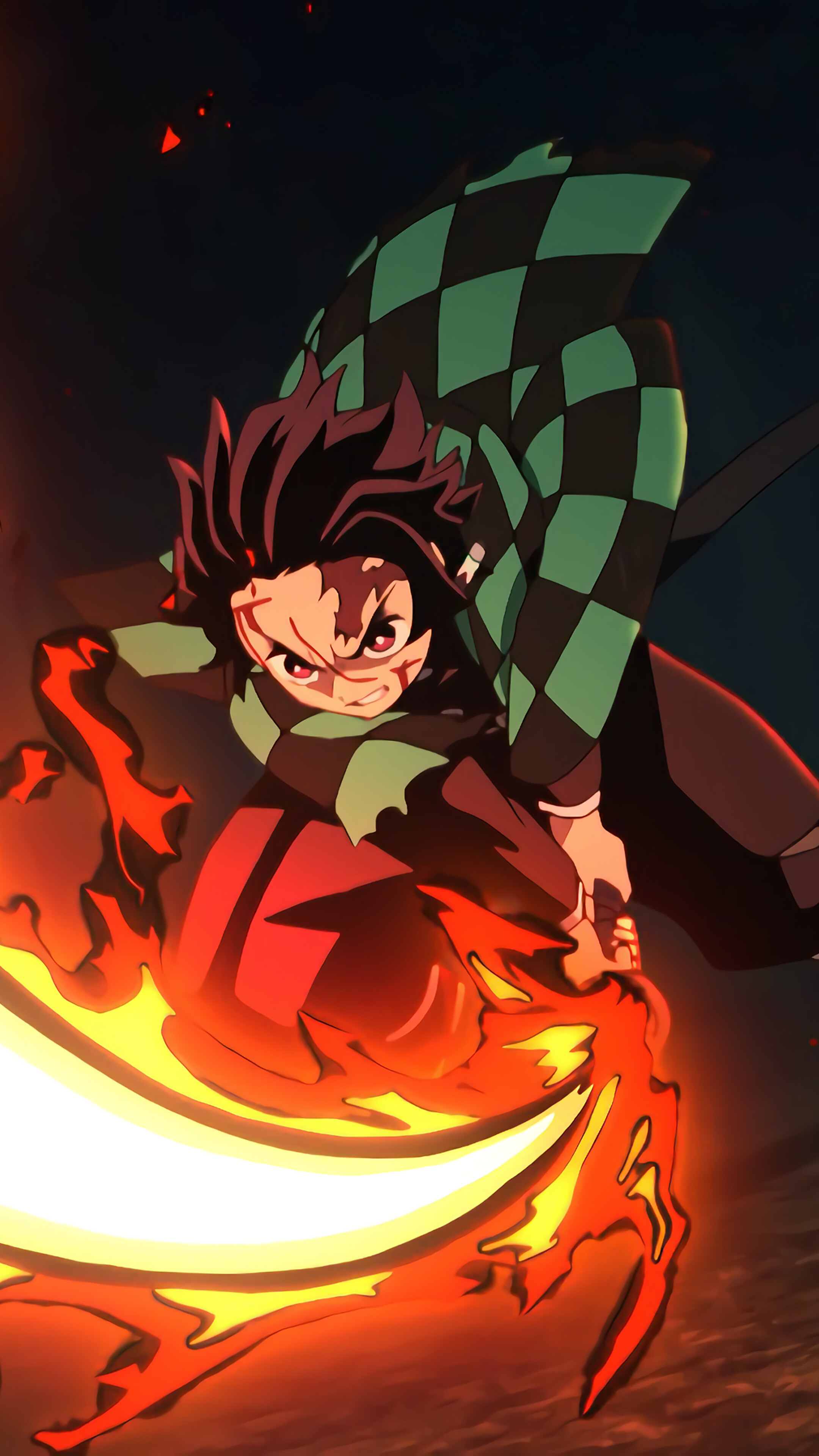 Tanjiro con katana fiammeggiante, 2160x3840 Verticale, Mobile