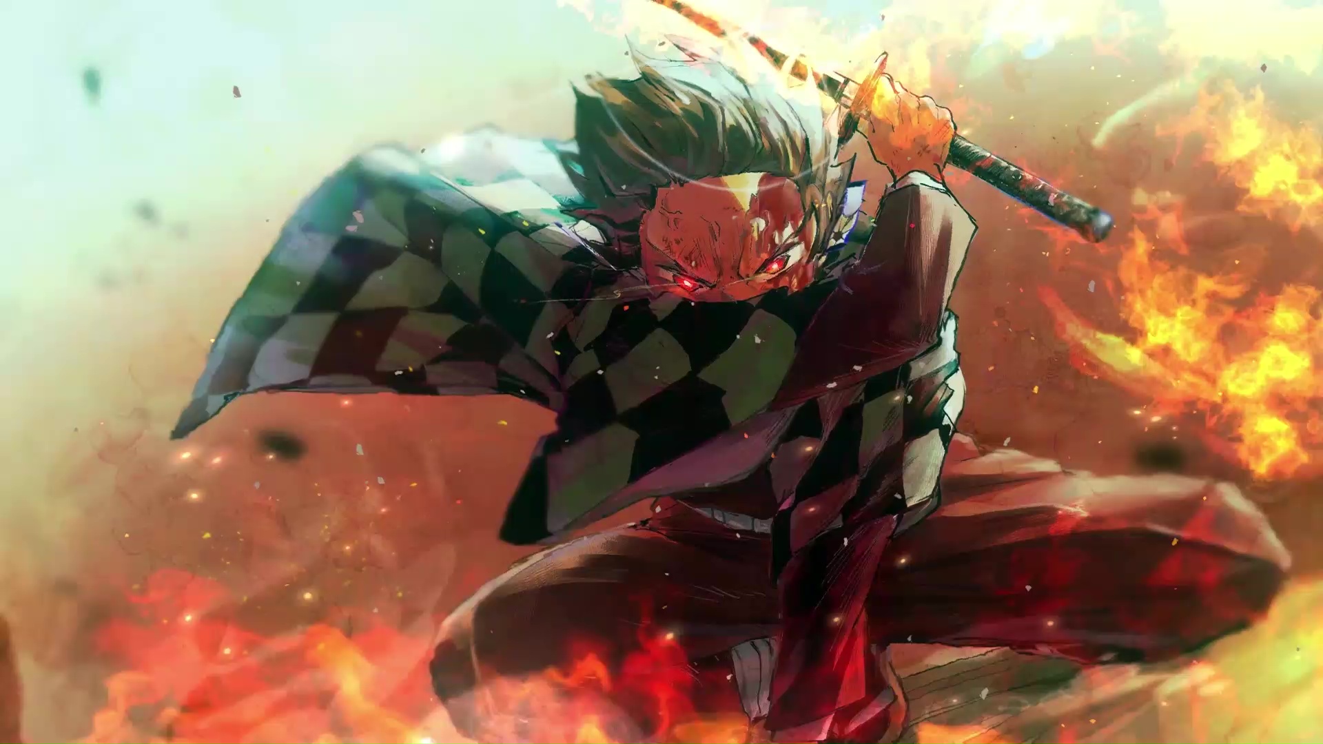 Tanjiro Kimetsu no Yaiba fuoco, 1920x1080 Full HD, PC
