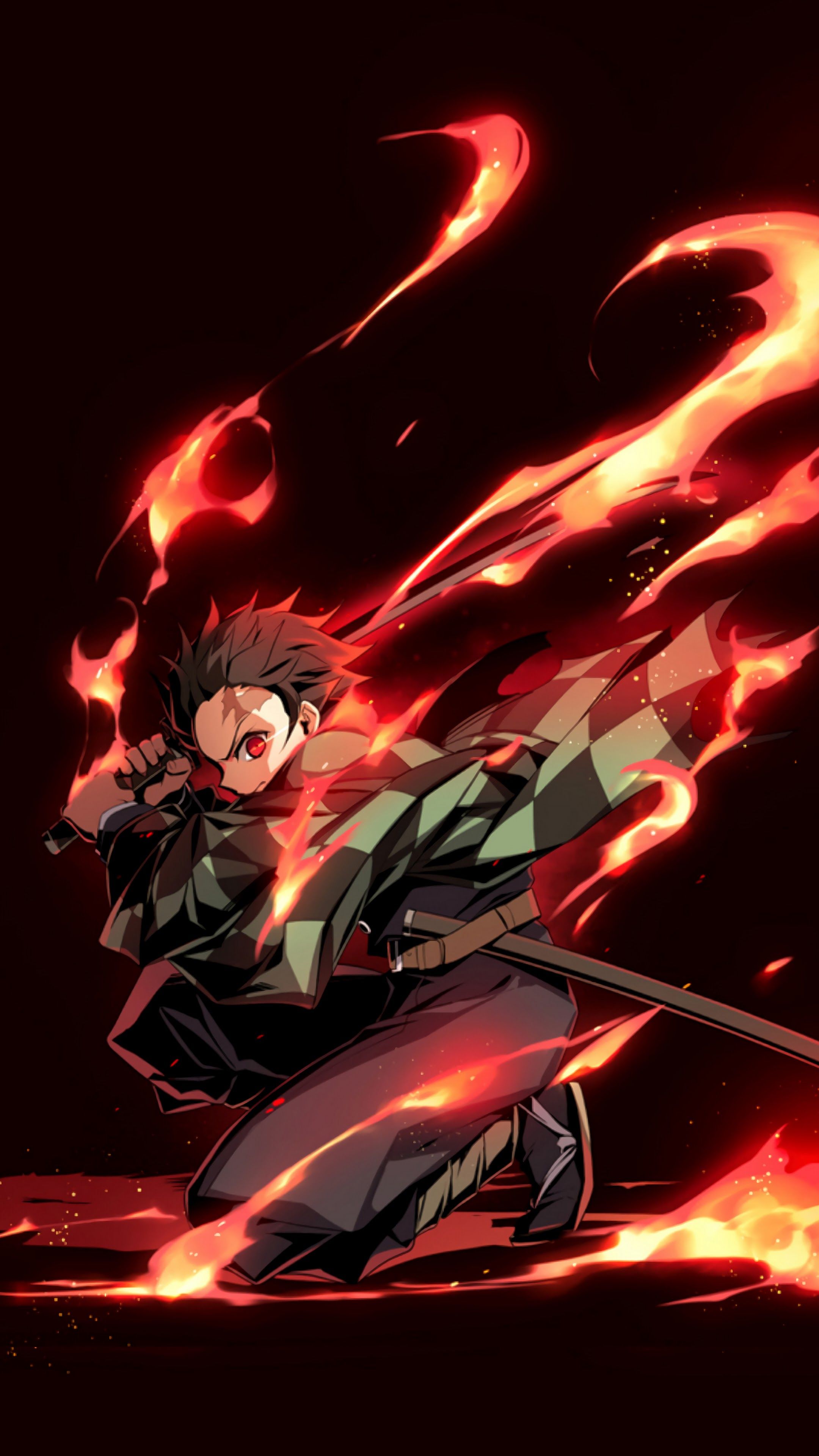 Tanjiro Demon Slayer fiamme rosse, 2160x3840 Full HD Verticale, iPhone