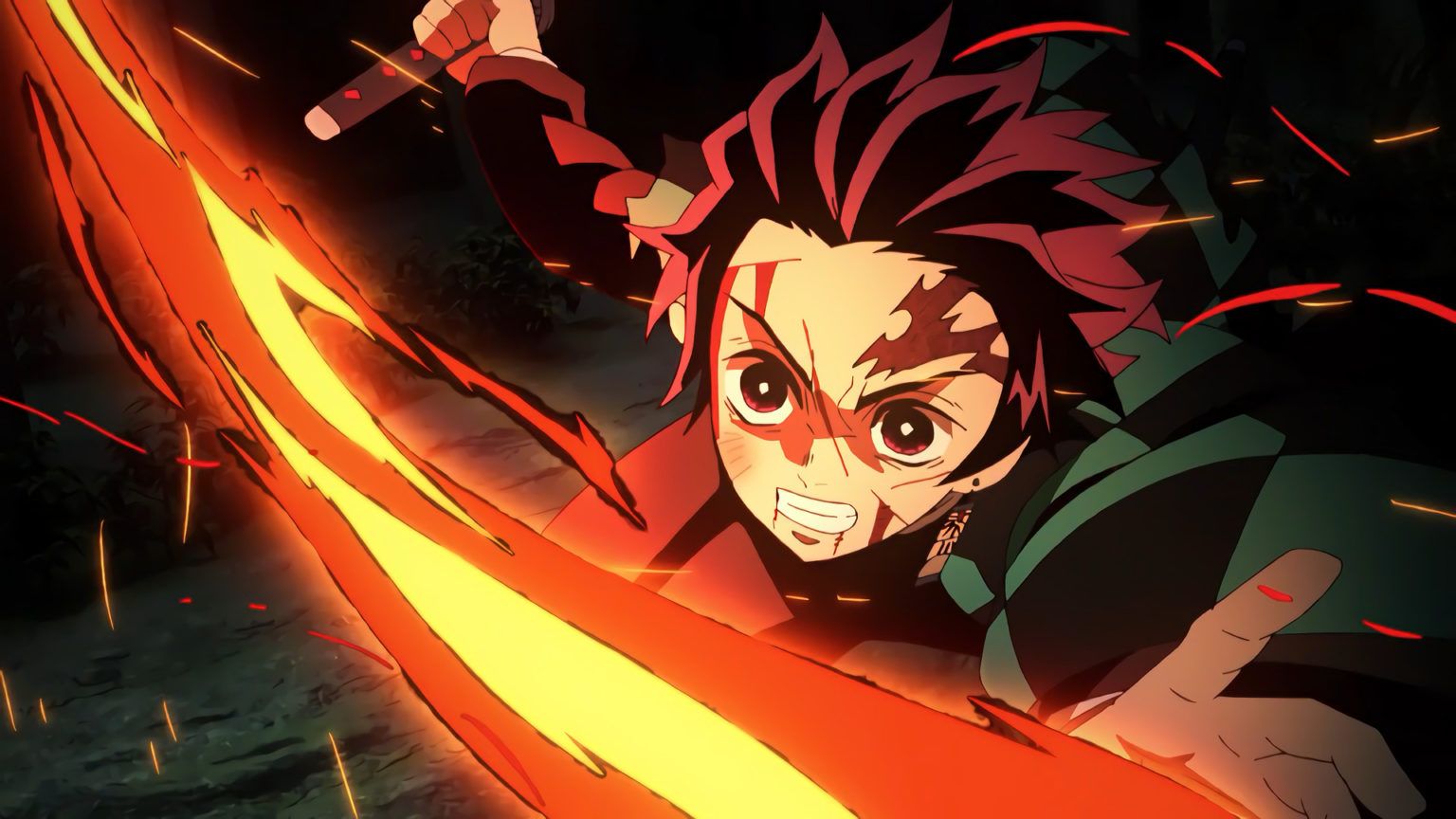 Tanjiro Demon Slayer spada fiamma, 1536x864 720p, Laptop