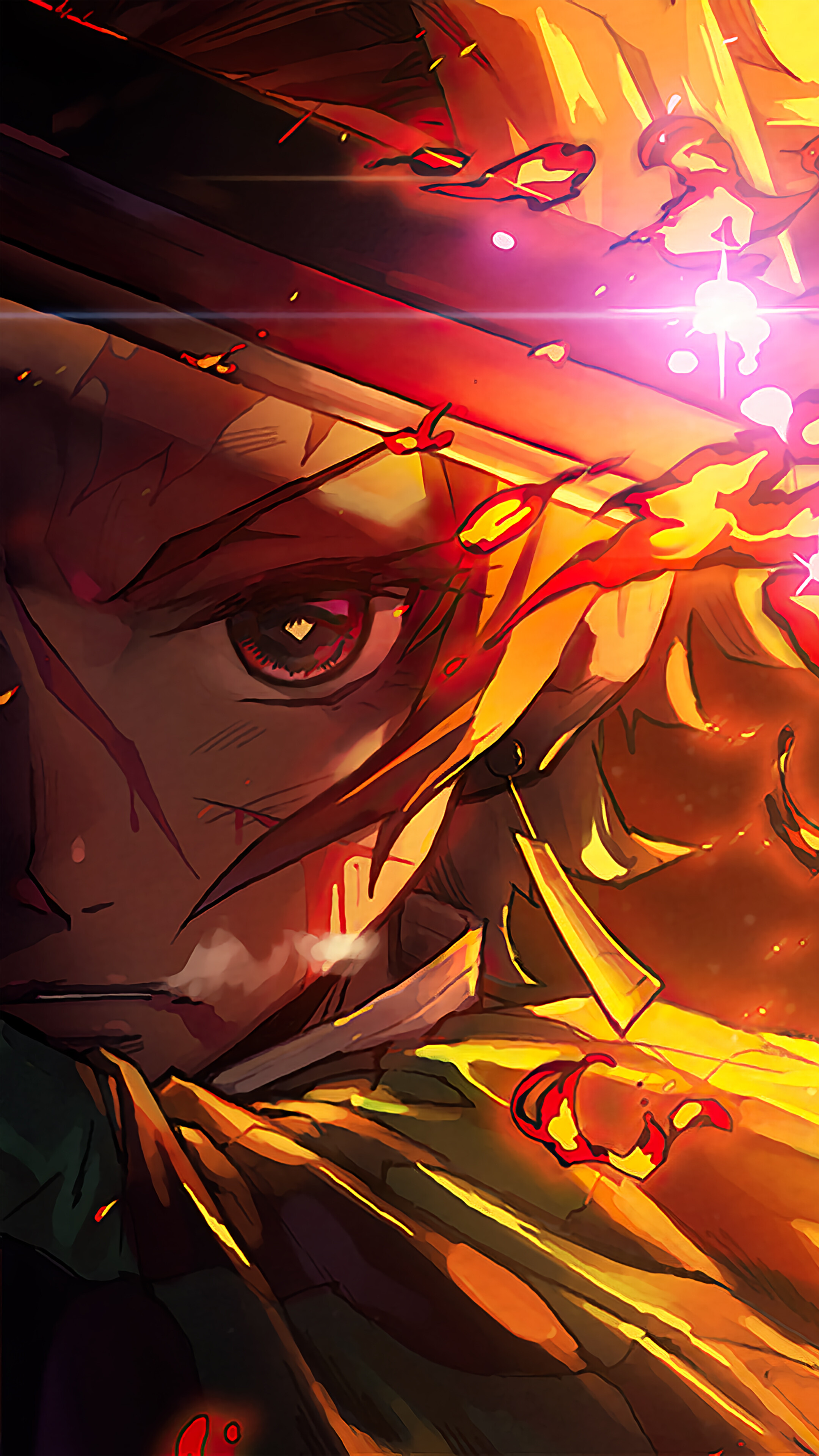 Tanjiro Kamado, Demon Slayer, fiamme, 2160x3840 Full HD Verticale, iPhone